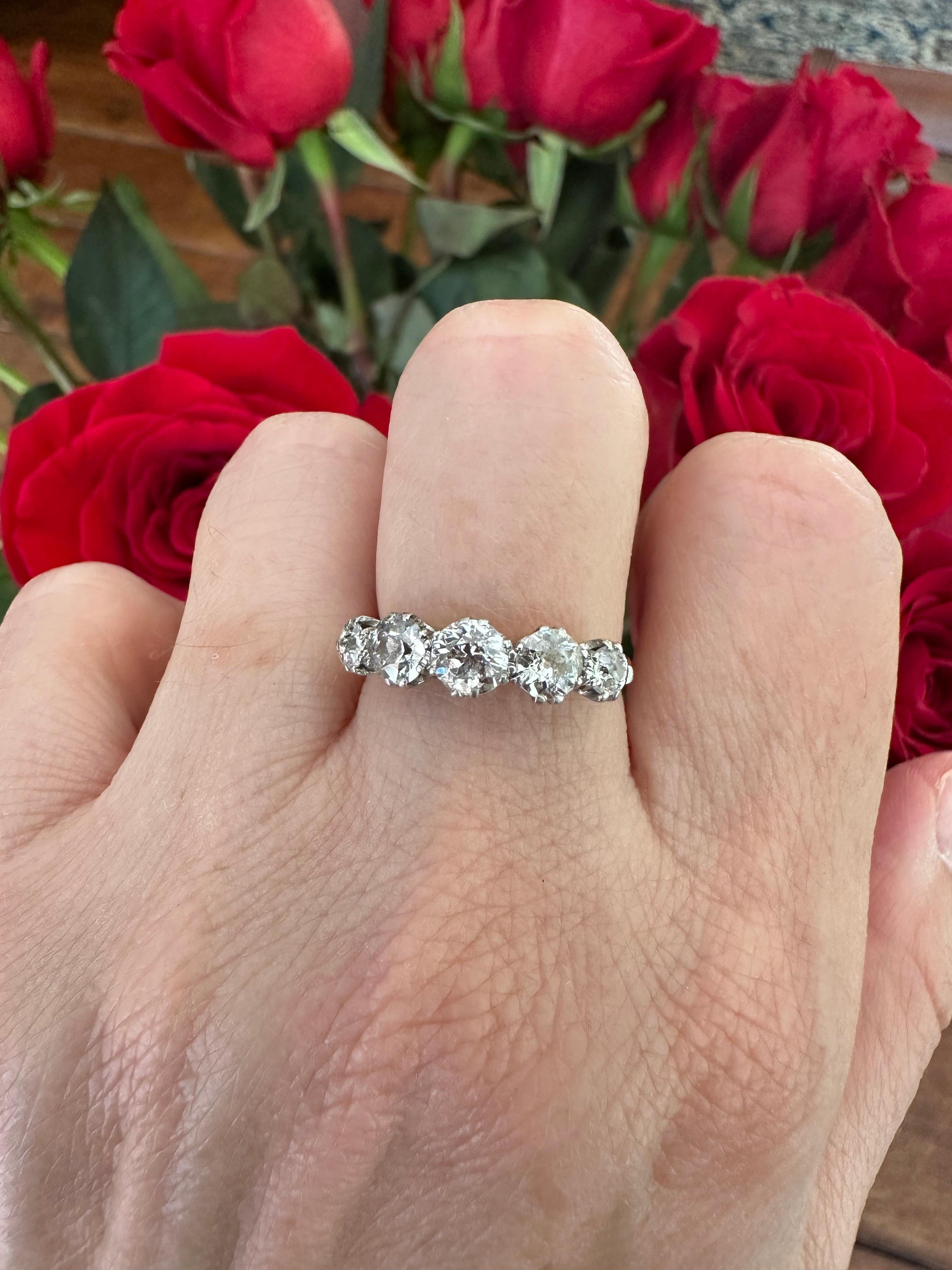 Antique Edwardian Five-Stone Diamond Band Ring For Sale 3