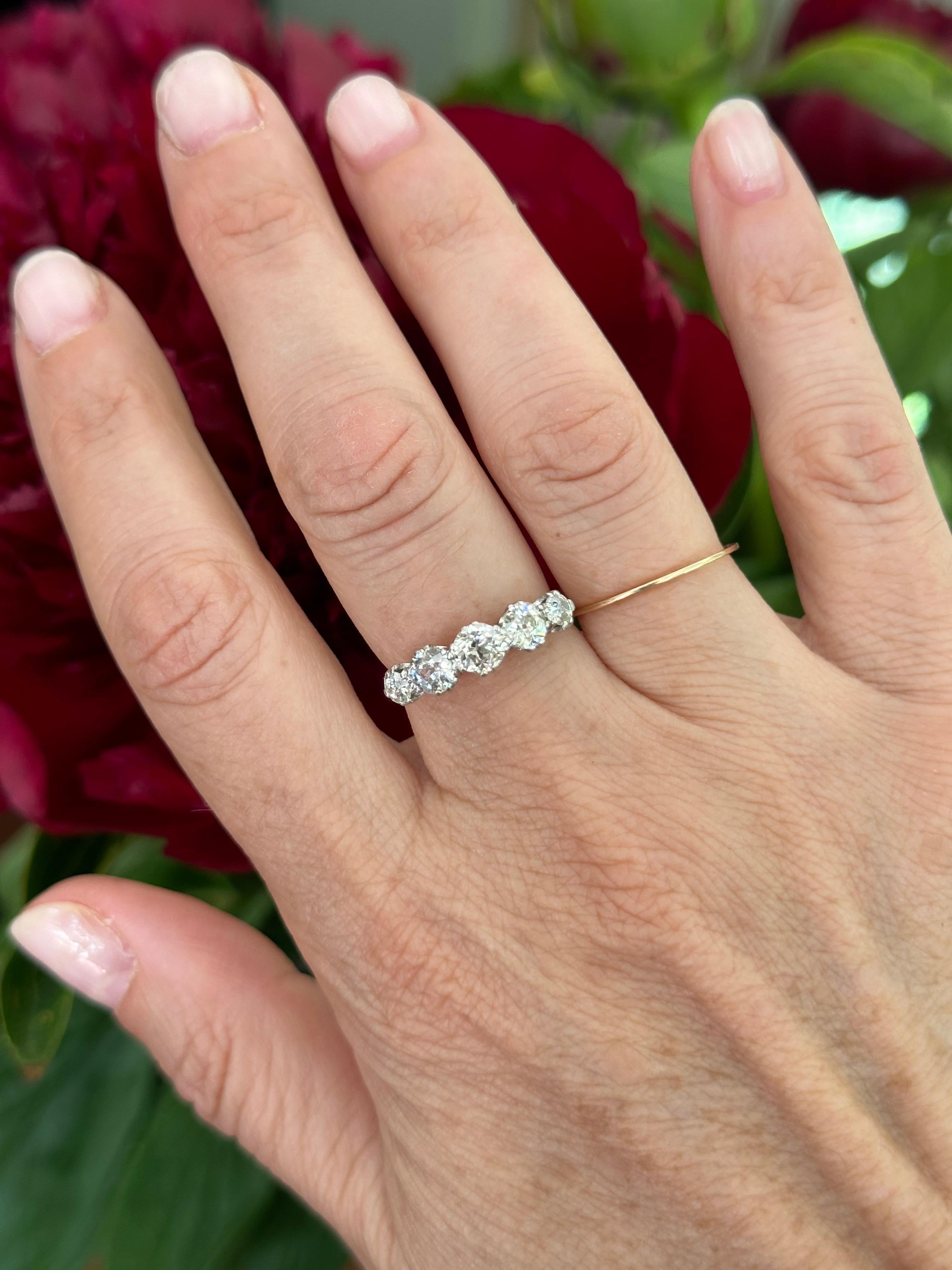 Antique Edwardian Five-Stone Diamond Band Ring For Sale 4