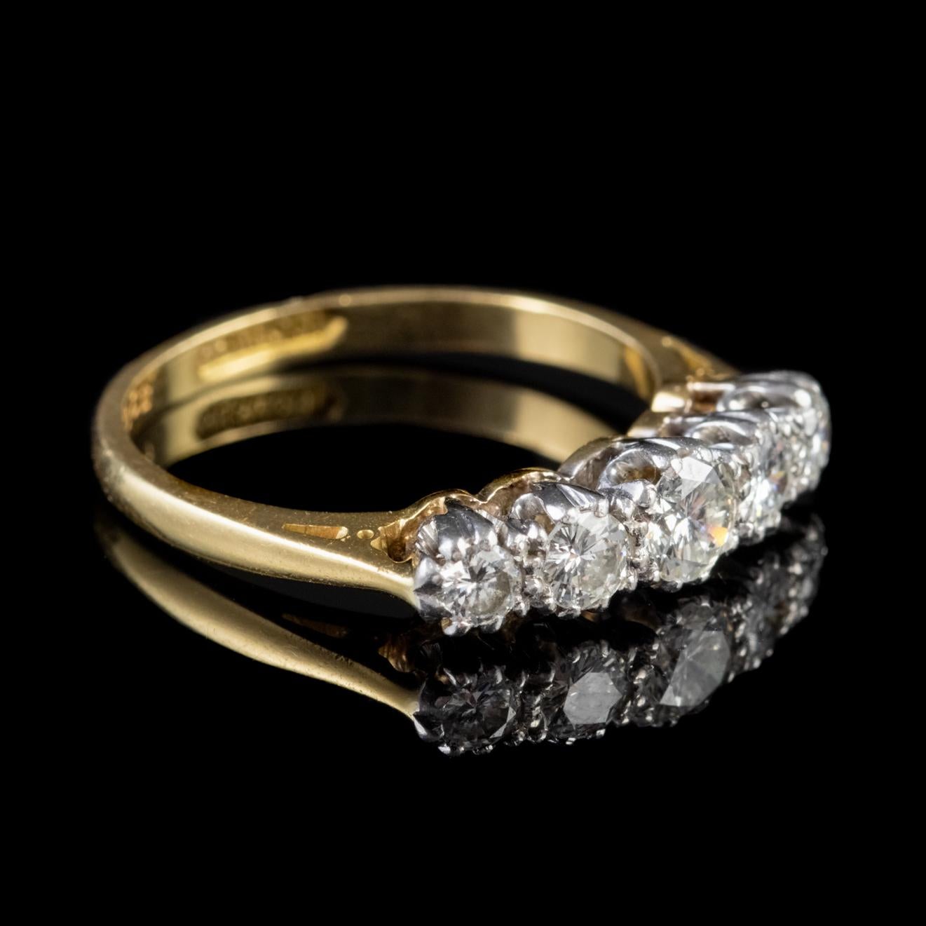 Round Cut Antique Edwardian Five-Stone Diamond Ring 18 Carat Gold Platinum, circa 1905