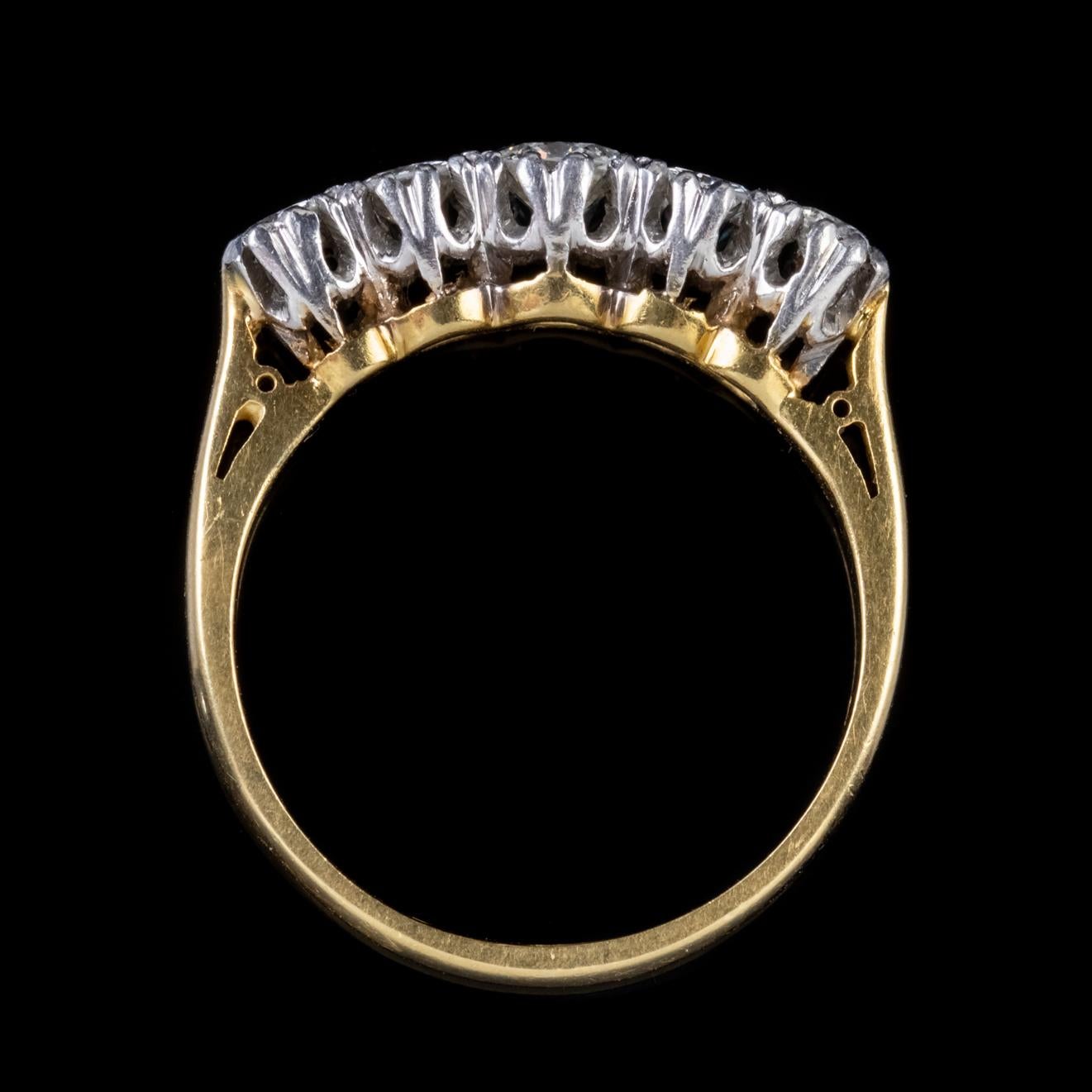 Women's Antique Edwardian Five-Stone Diamond Ring 18 Carat Gold Platinum, circa 1905