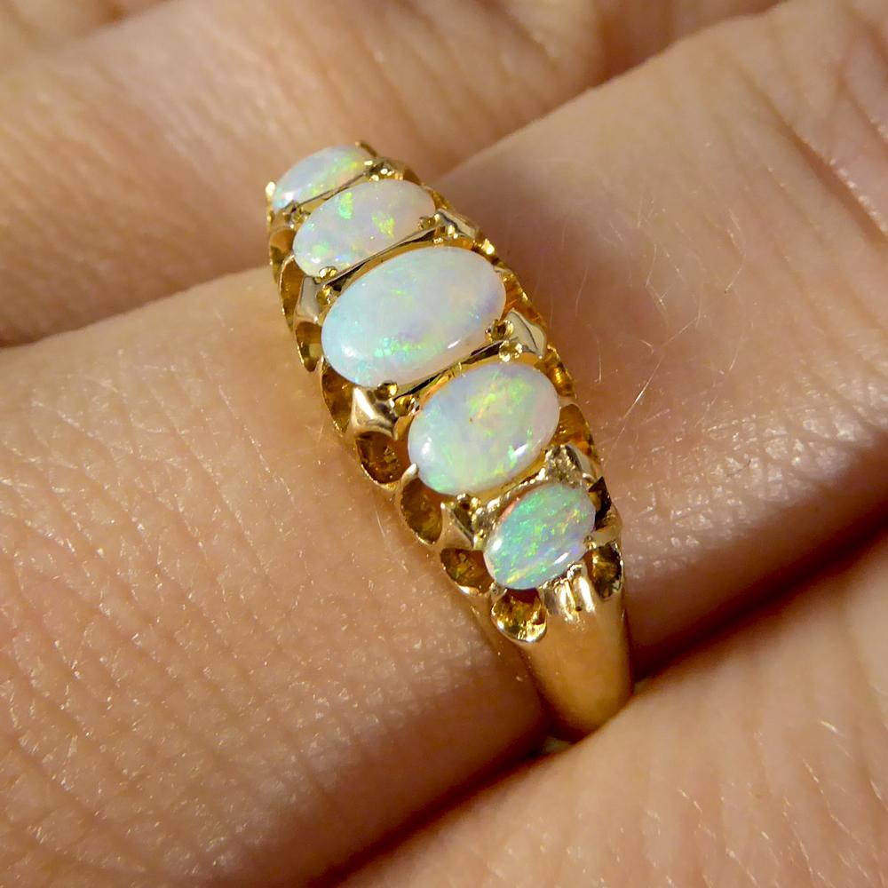 Antique Edwardian Five-Stone Opal 18 Karat Gold Ring 4