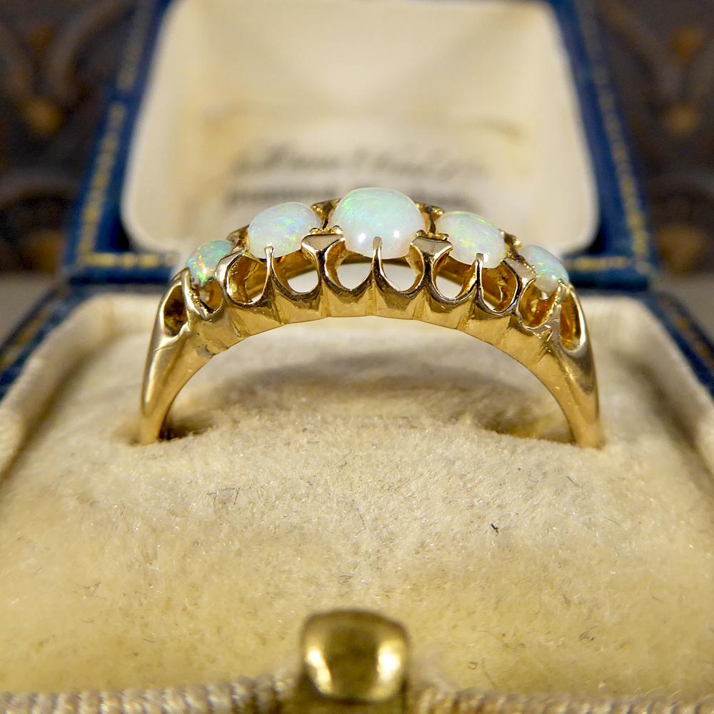 Antique Edwardian Five-Stone Opal 18 Karat Gold Ring 5