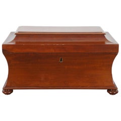 Antique Edwardian Flame Mahogany Footed Humidor Cigar Tobacco Caddy Box