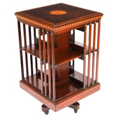 Antique Edwardian Flame Mahogany & Inlaid Revolving Bookcase 20th Century
