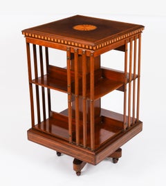 Antique Edwardian Flame Mahogany & Inlaid Revolving Bookcase Circa 1900