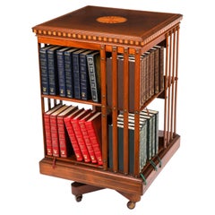 Antique Edwardian Flame Mahogany & Inlaid Revolving Bookcase Circa 1900