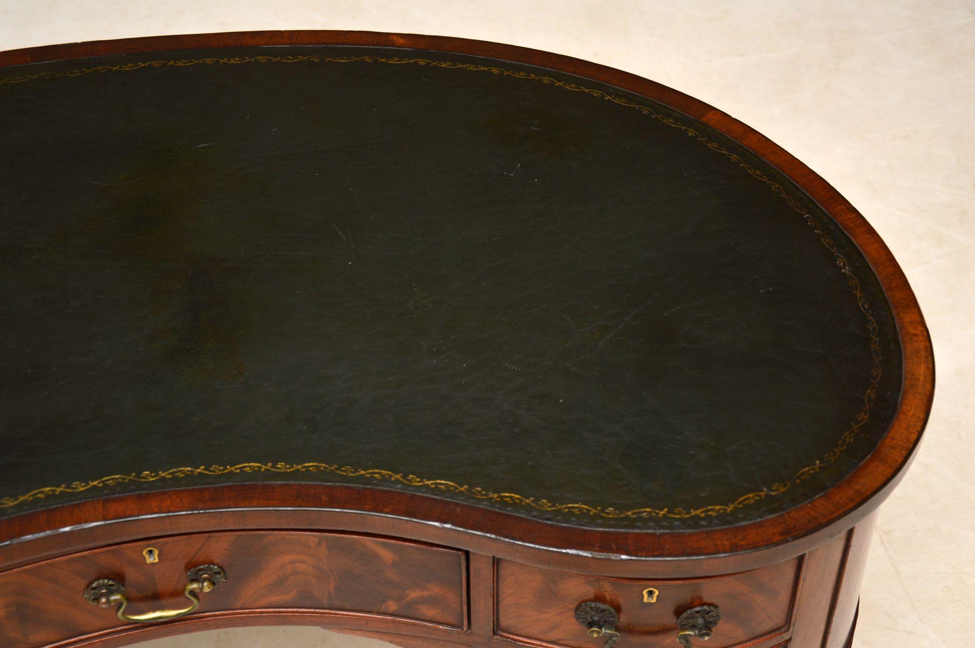 Antique Edwardian Flame Mahogany Leather Top Desk 4