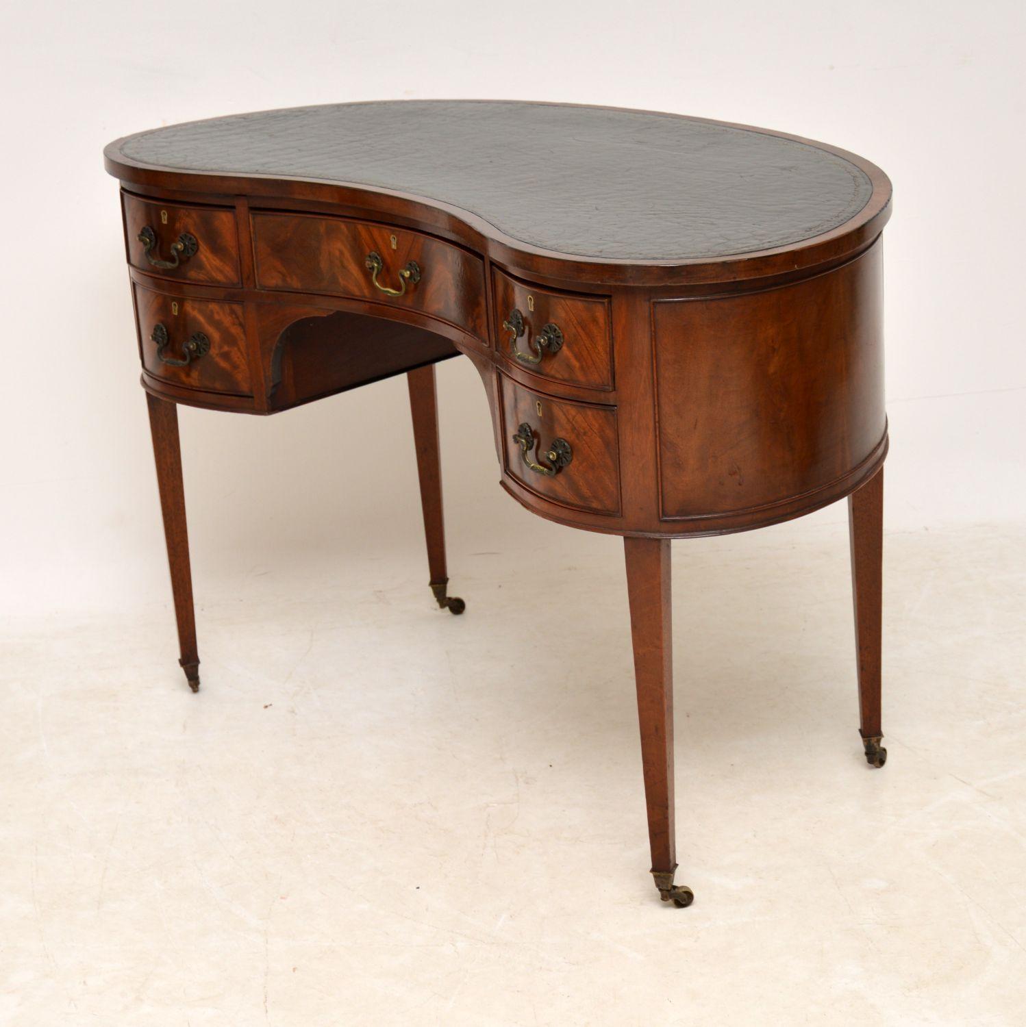 Antique Edwardian Flame Mahogany Leather Top Desk 5