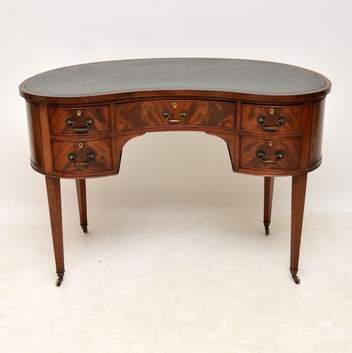 Antique Edwardian Flame Mahogany Leather Top Desk 6