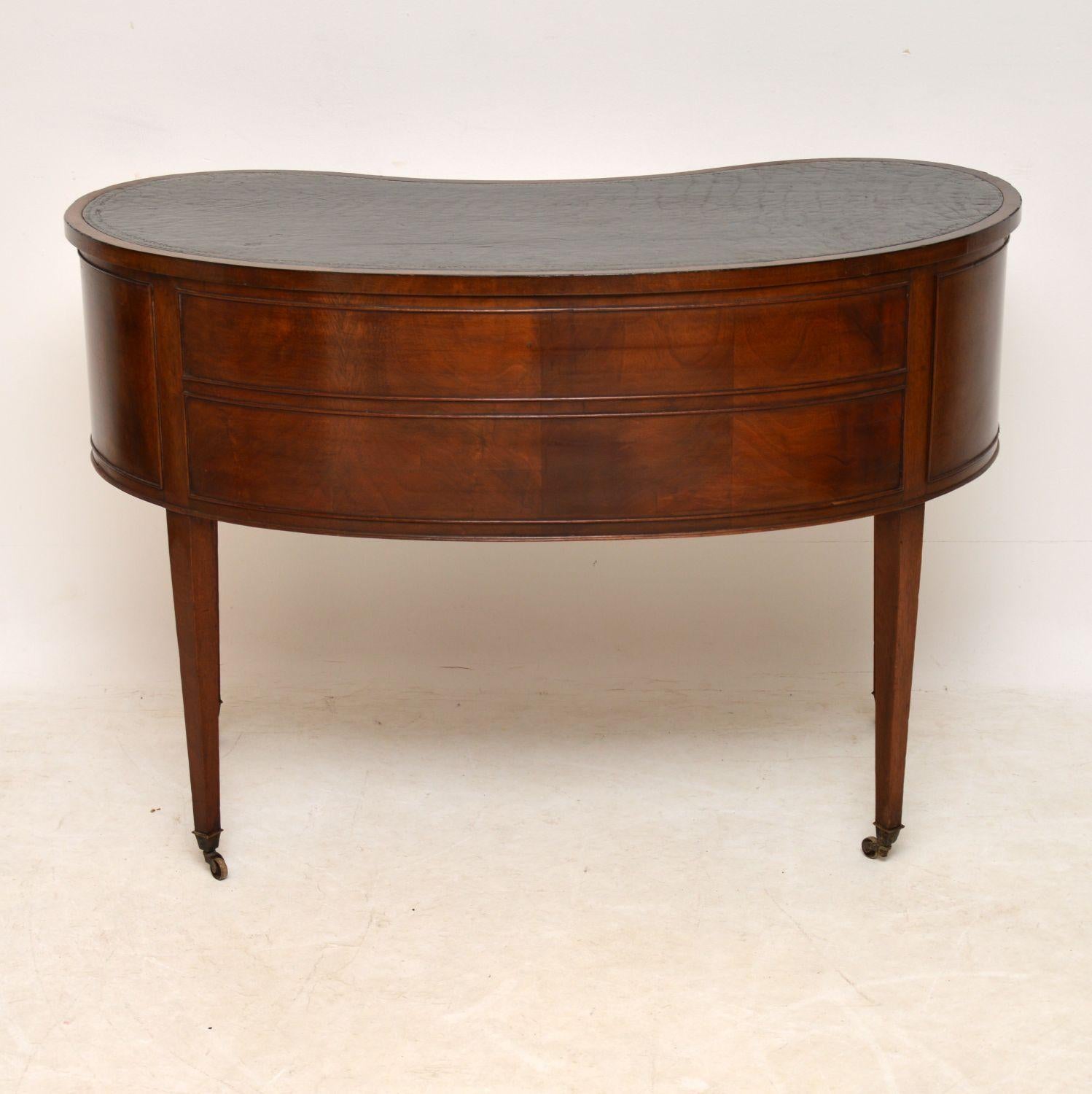 Queen Anne Antique Edwardian Flame Mahogany Leather Top Desk