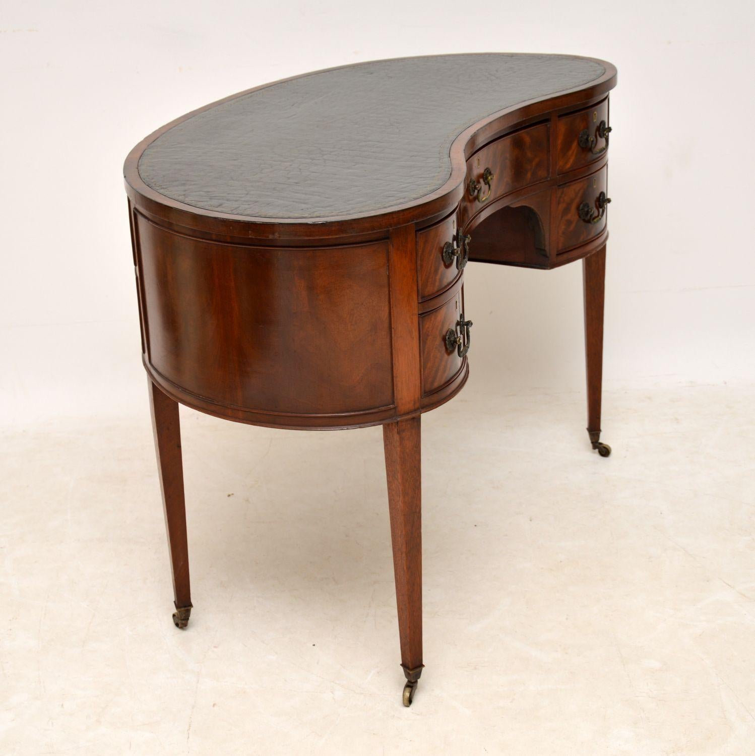 English Antique Edwardian Flame Mahogany Leather Top Desk