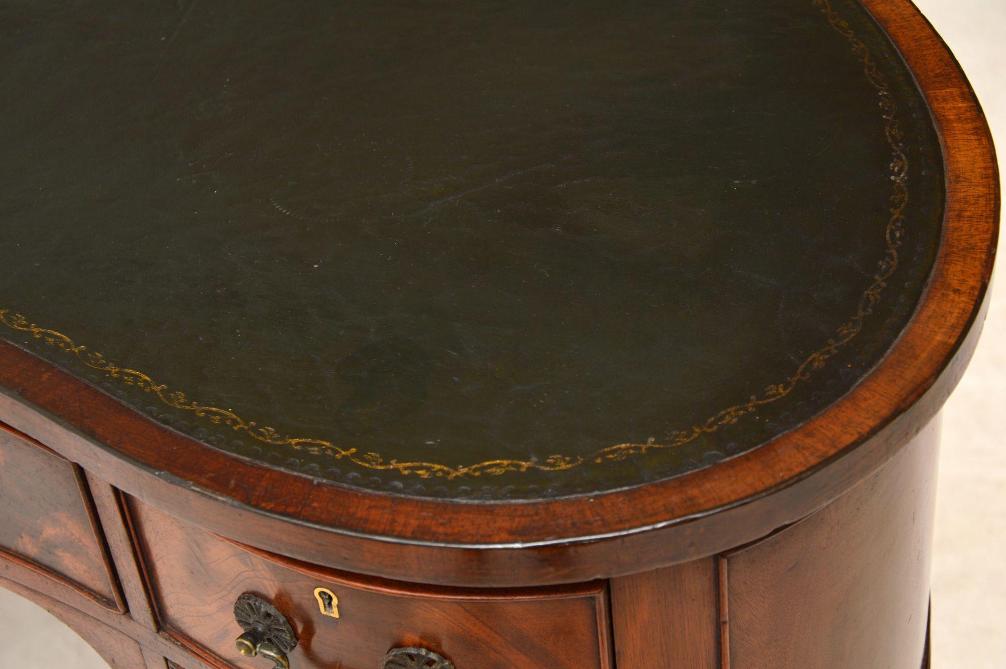 Antique Edwardian Flame Mahogany Leather Top Desk 2