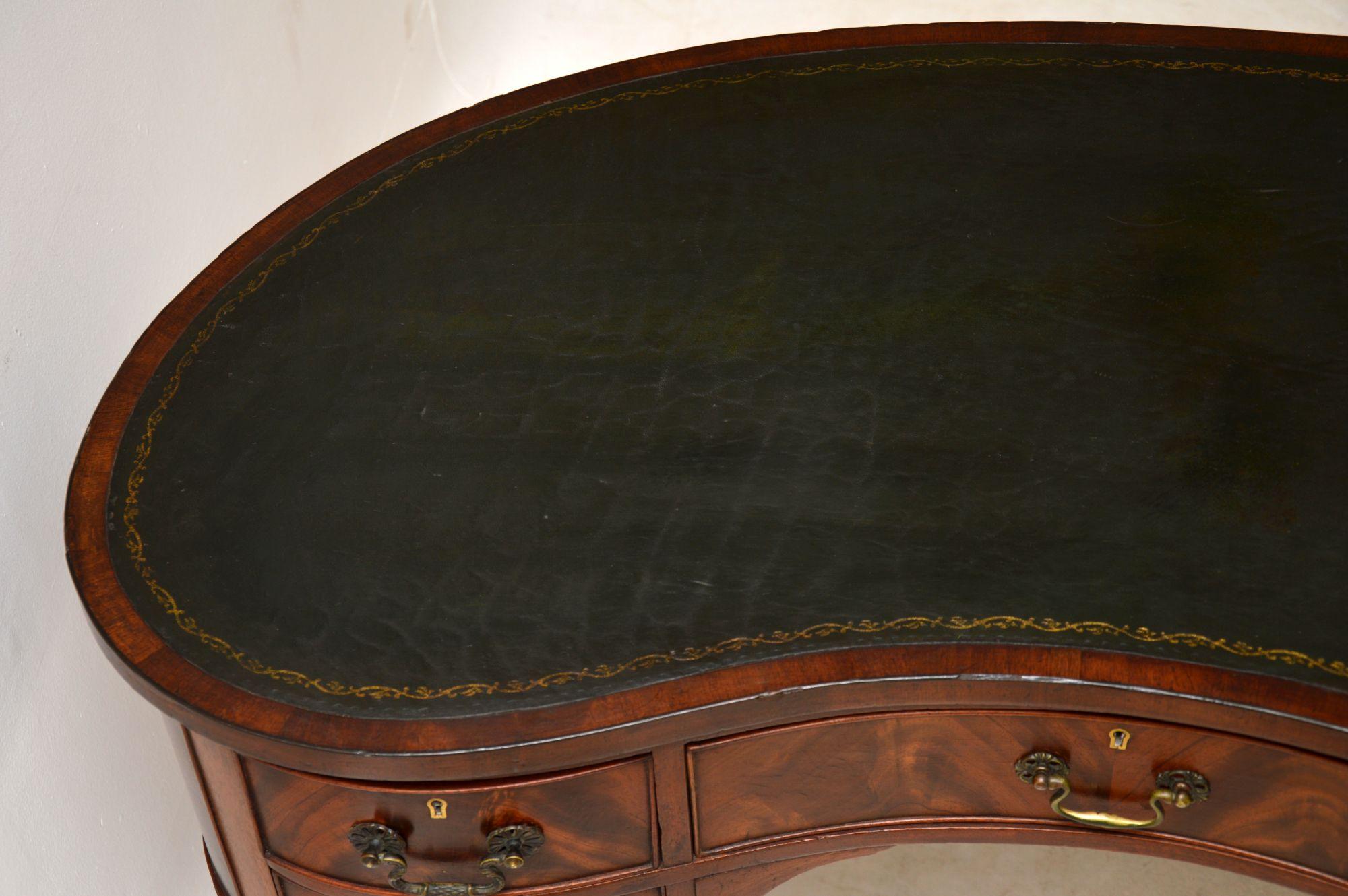 Antique Edwardian Flame Mahogany Leather Top Desk 3