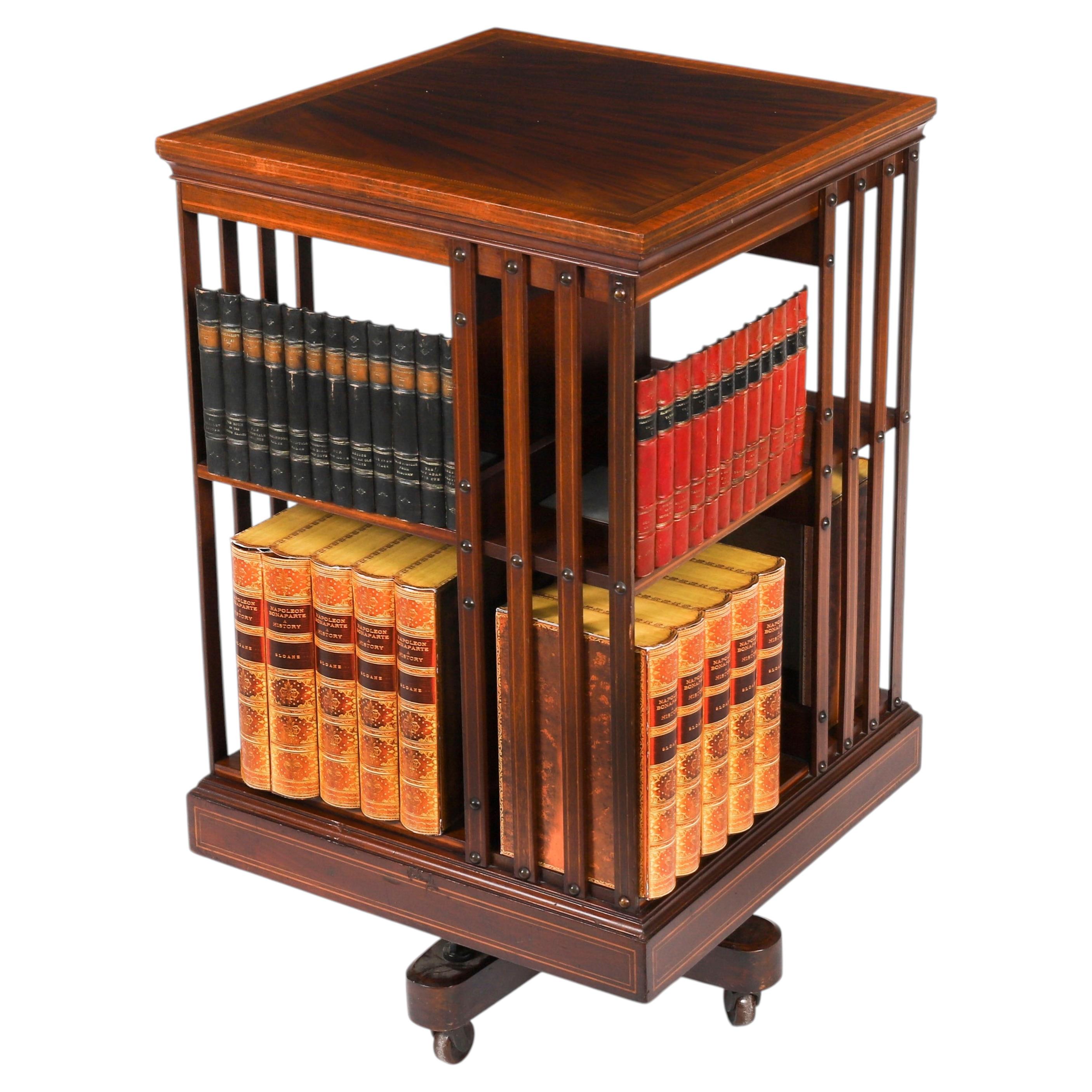 Antique Edwardian Flame Mahogany Revolving Bookcase Early 20th Century