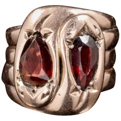 Antique Edwardian Flat Cut Garnet Snake Ring 9 Carat Gold Dated Chester 1912