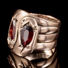 Antique Edwardian Flat Cut Garnet Snake Ring 9 Carat Gold Dated Chester 1912