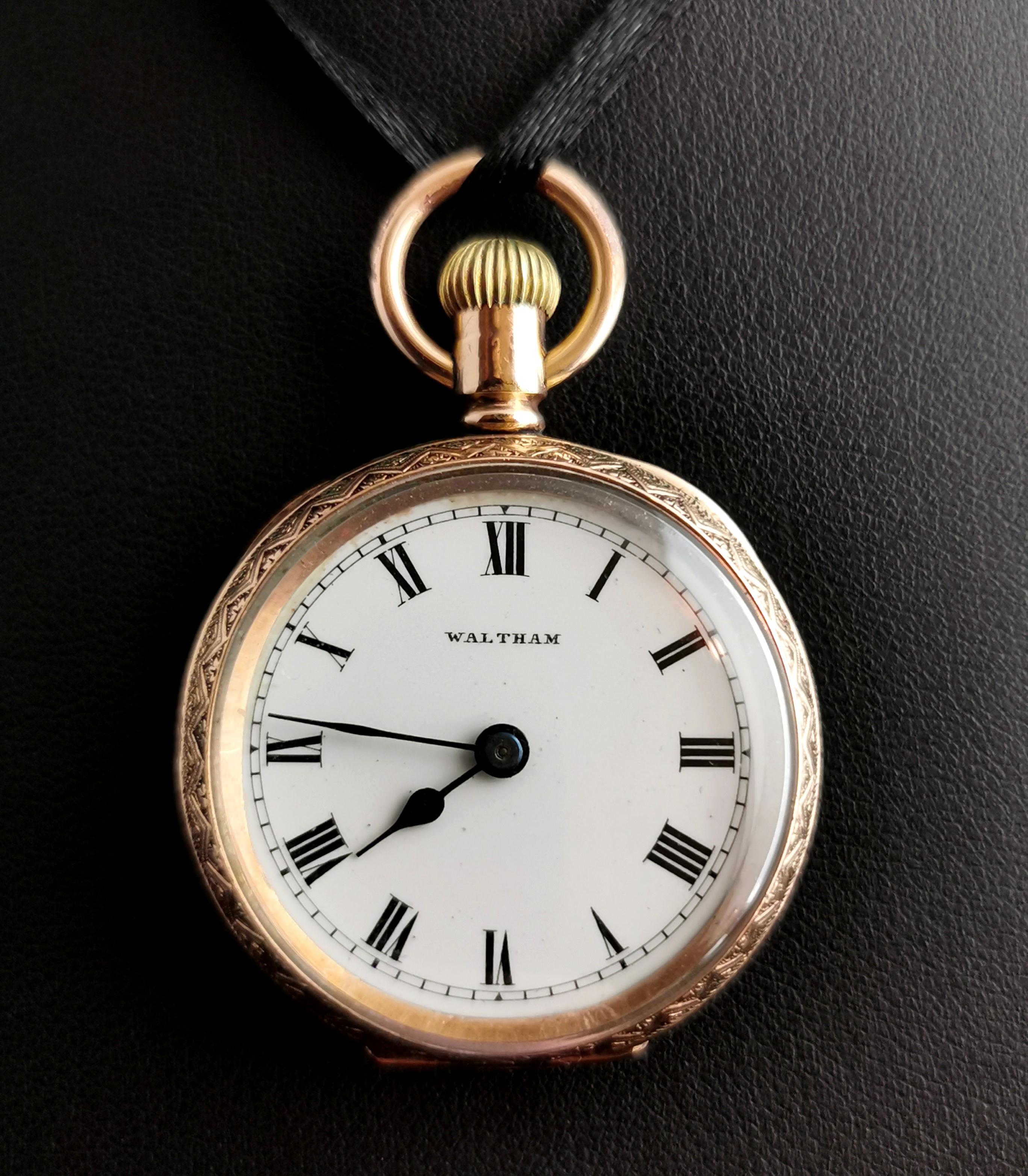 Antique Edwardian Fob Watch, Gold Plated, Waltham 6