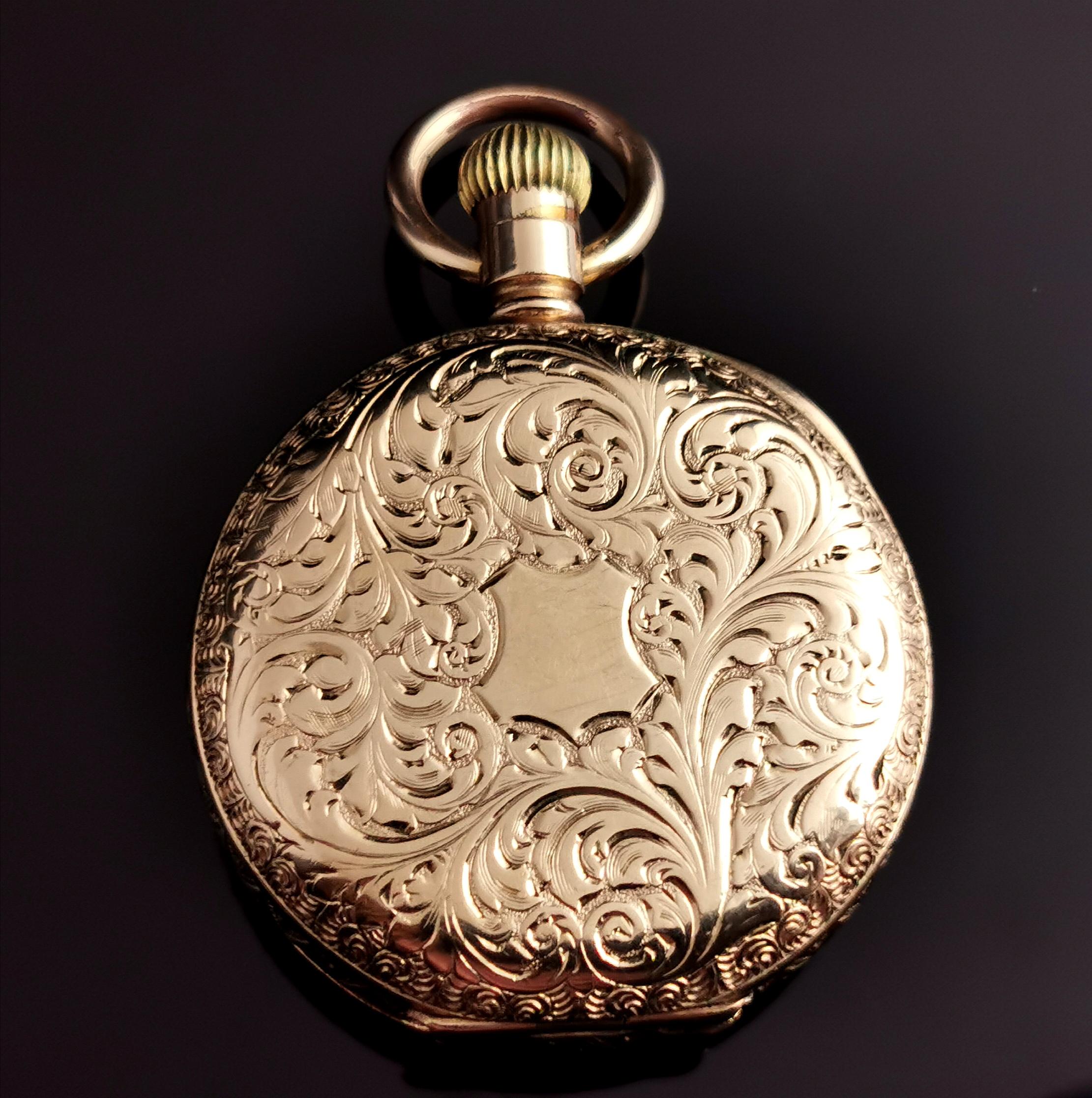 Antique Edwardian Fob Watch, Gold Plated, Waltham 8