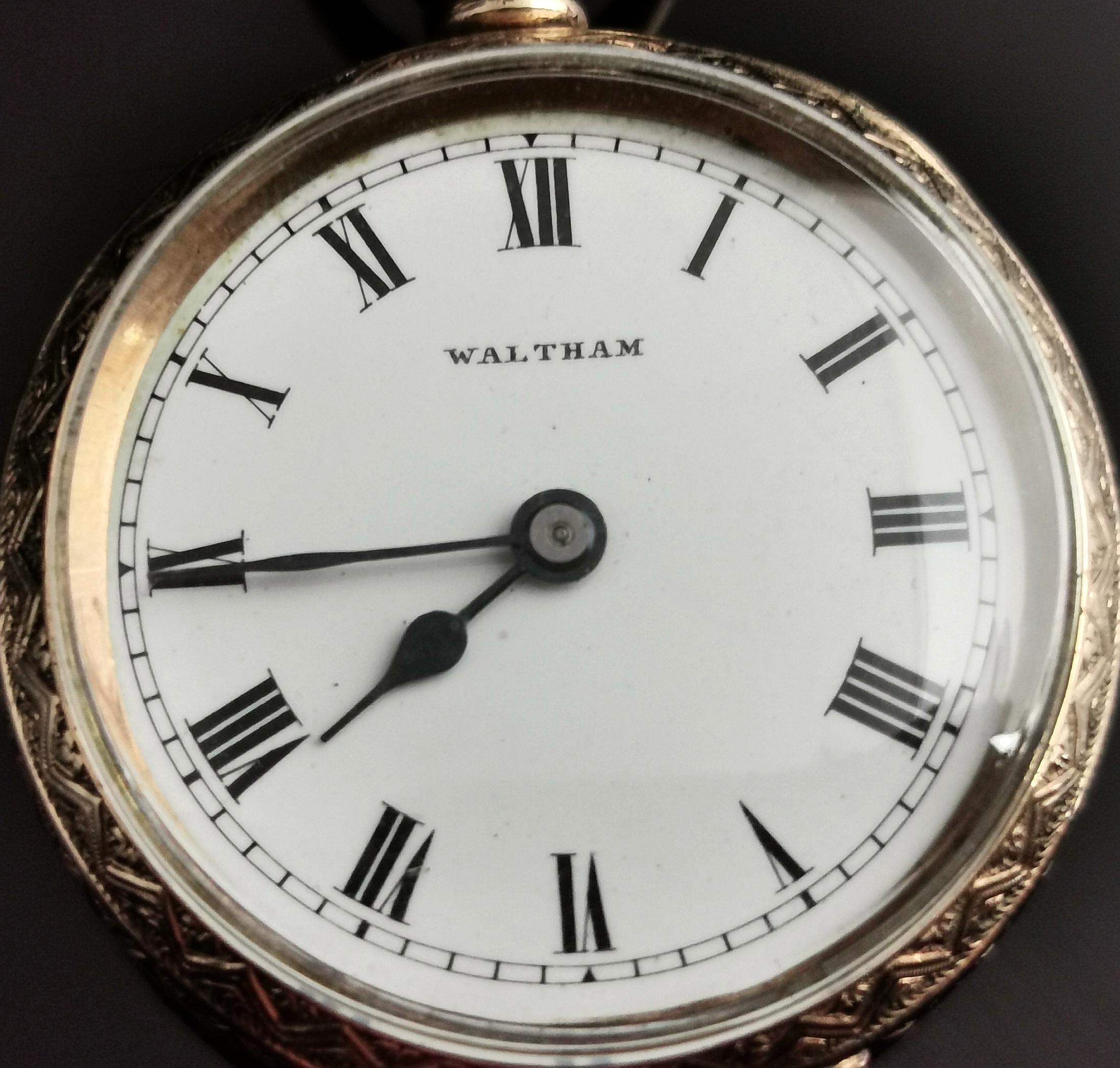 Antique Edwardian Fob Watch, Gold Plated, Waltham 9
