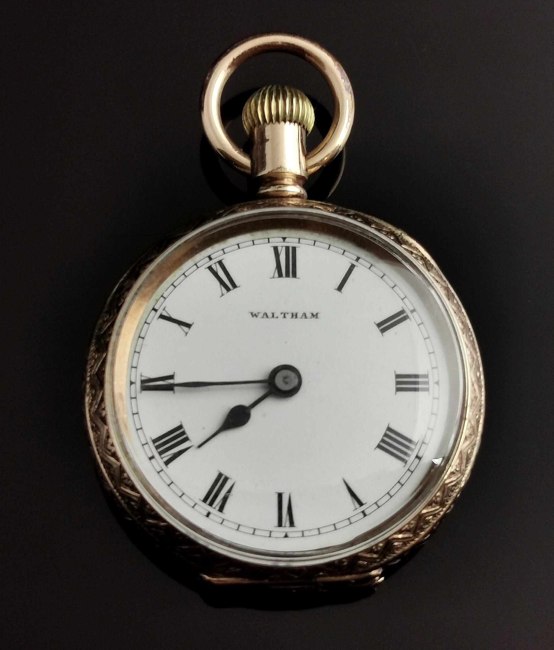 Antique Edwardian Fob Watch, Gold Plated, Waltham 10