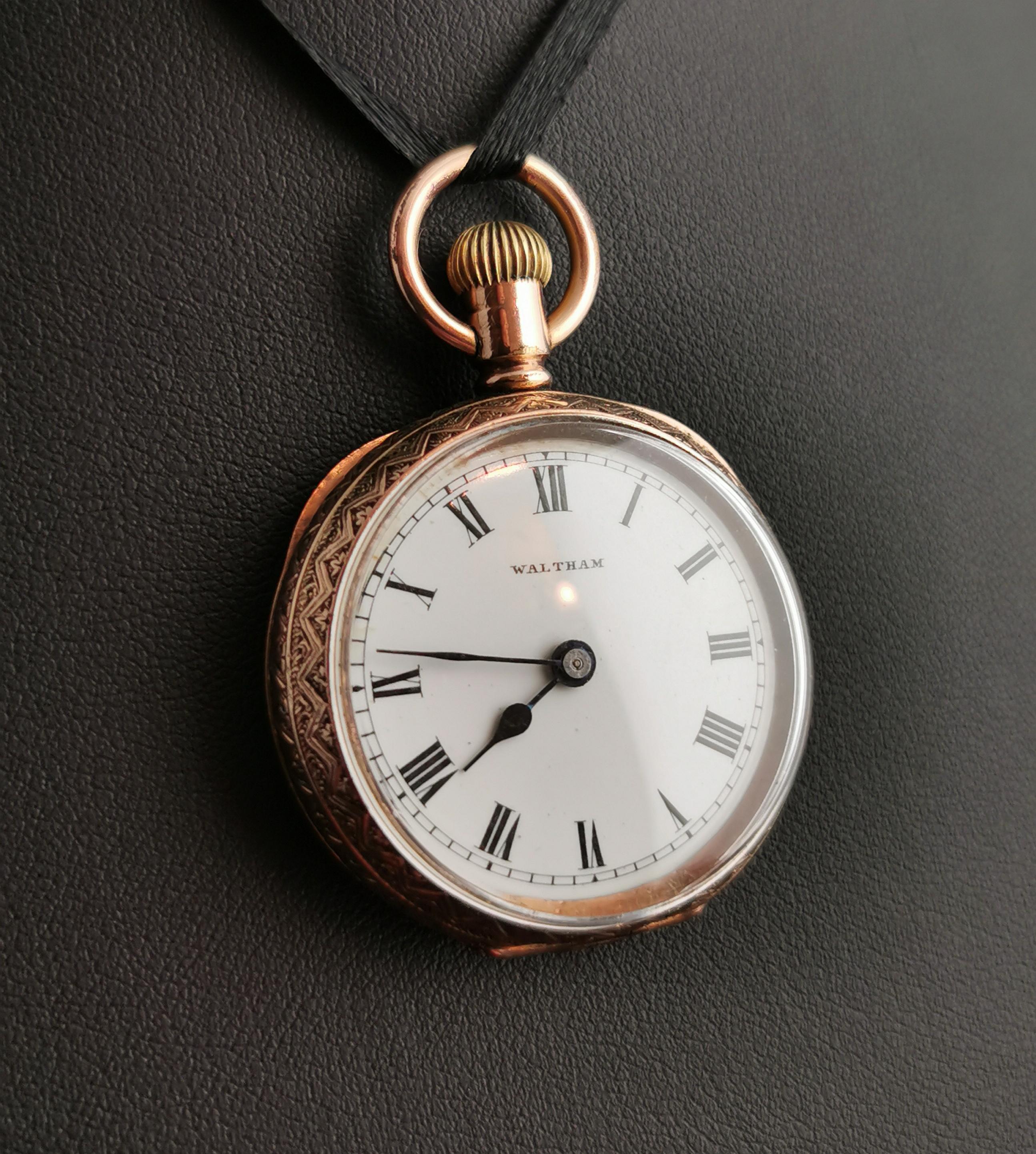Women's Antique Edwardian Fob Watch, Gold Plated, Waltham