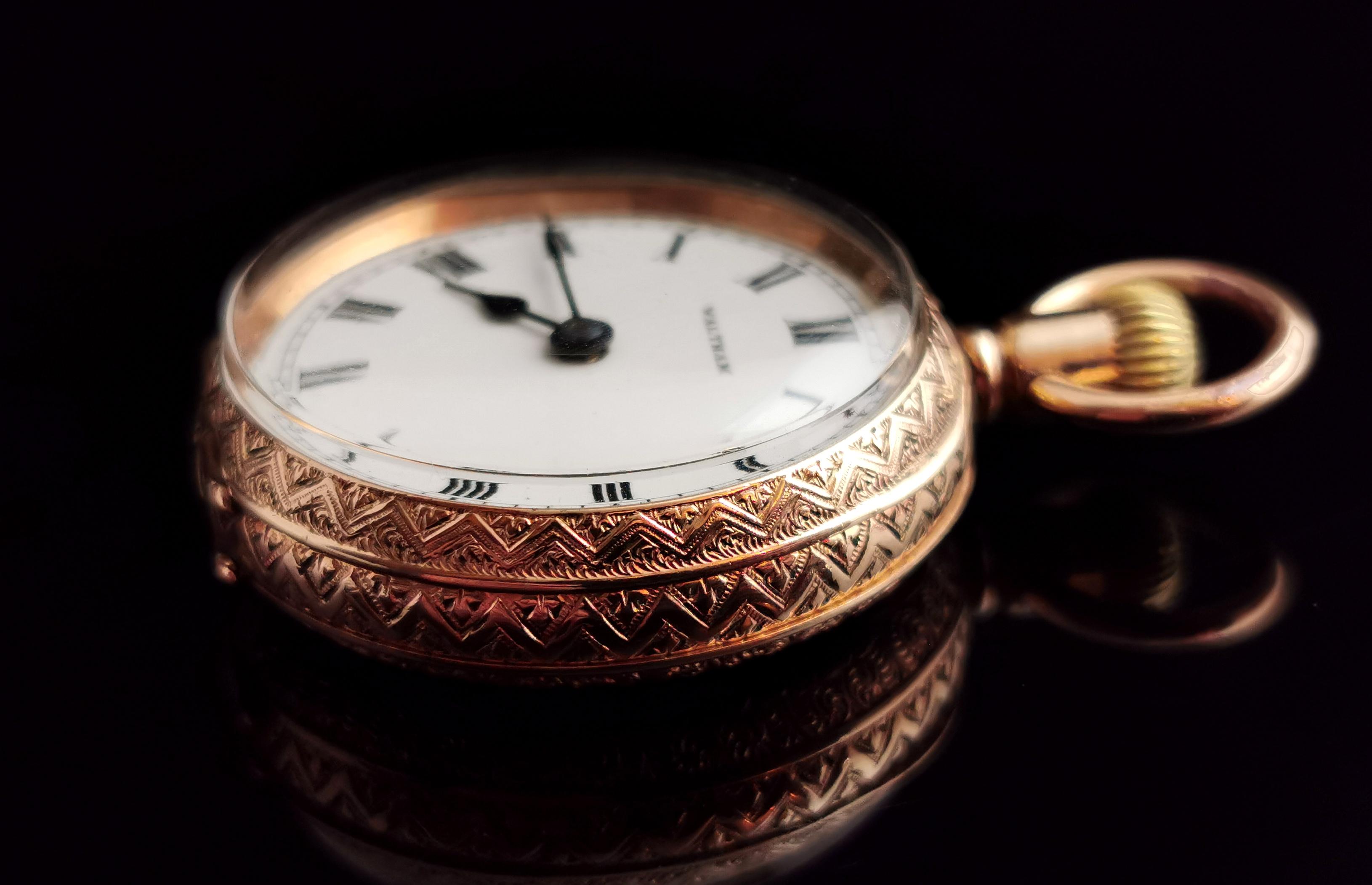 Antique Edwardian Fob Watch, Gold Plated, Waltham 3
