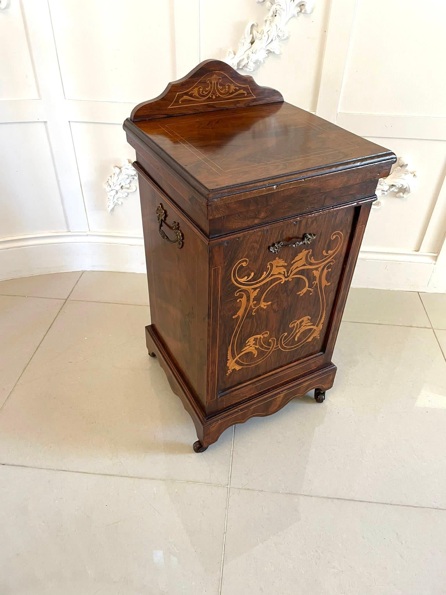 English Antique Edwardian Freestanding Quality Rosewood Inlaid Coal Cabinet For Sale