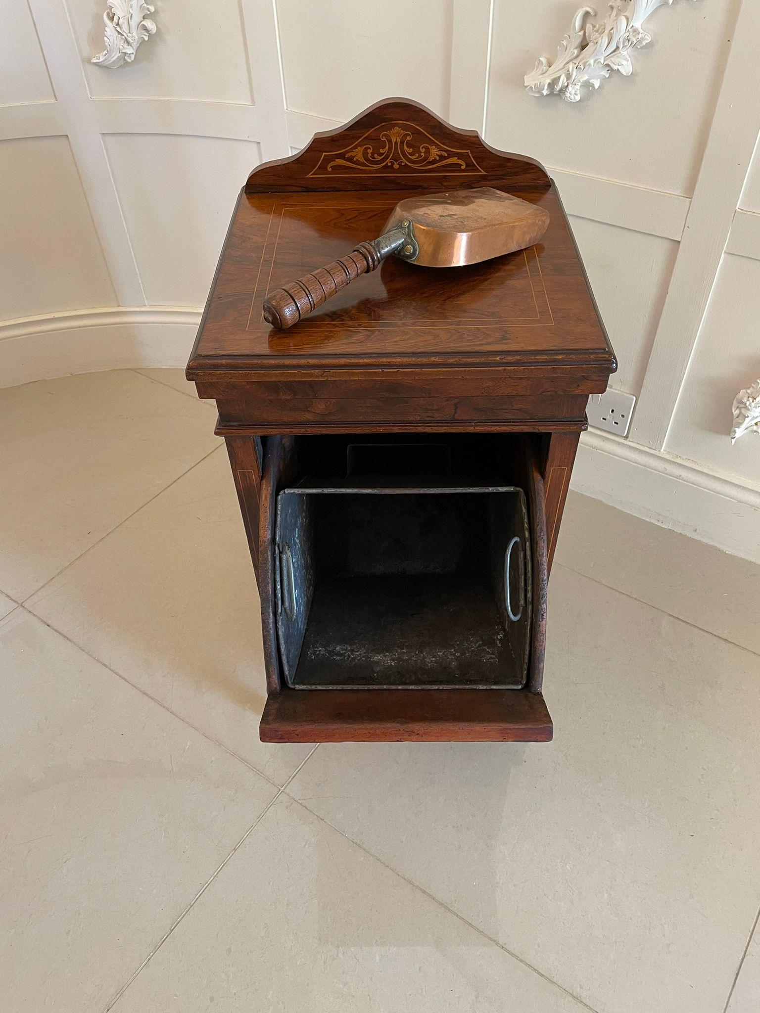 Early 20th Century Antique Edwardian Freestanding Quality Rosewood Inlaid Coal Cabinet For Sale