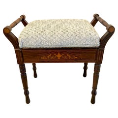 Antique Edwardian Freestanding Quality Rosewood Inlaid Piano Stool