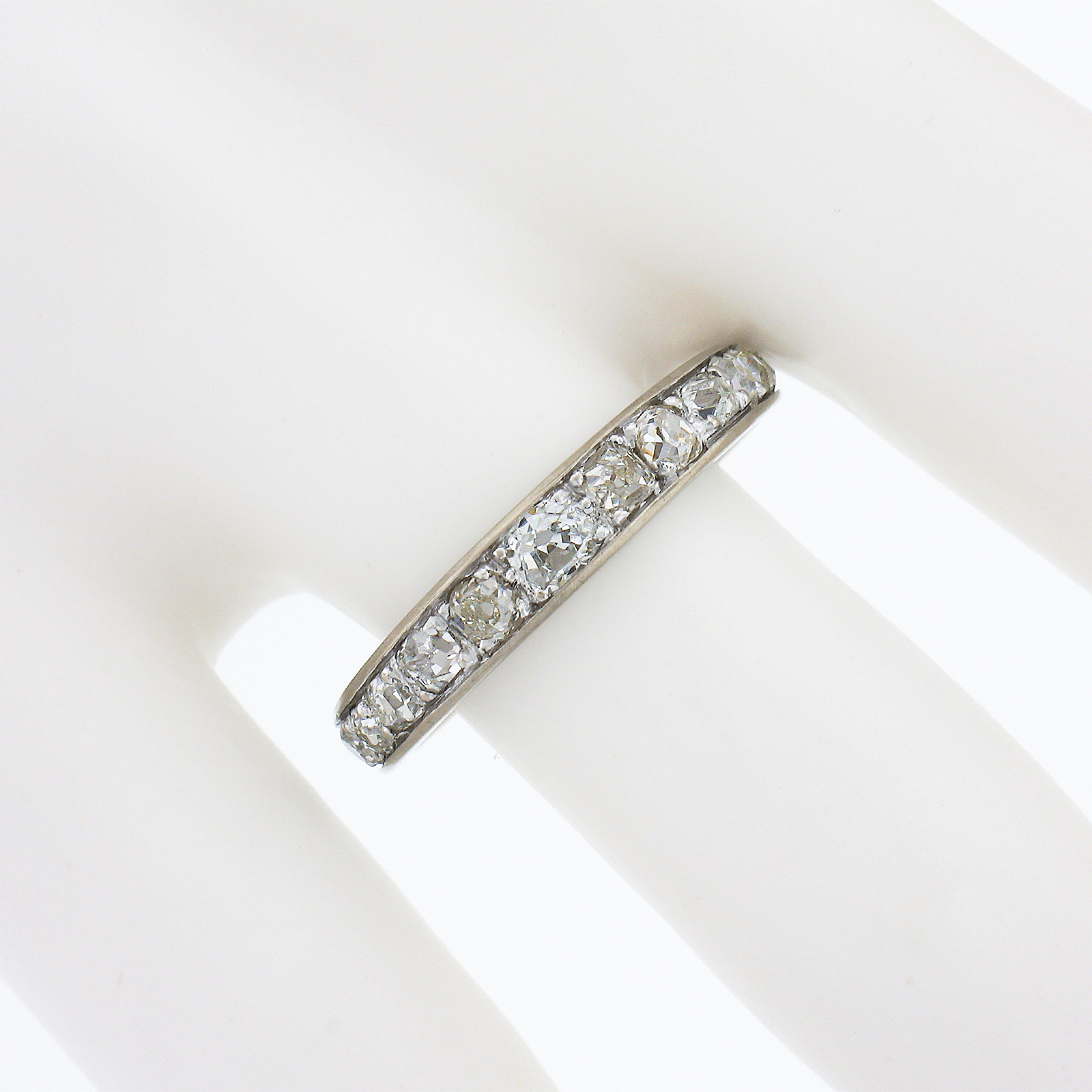 Antique Edwardian French 18k Gold Graduating Pave Set Diamond Eternity Band Ring In Good Condition In Montclair, NJ