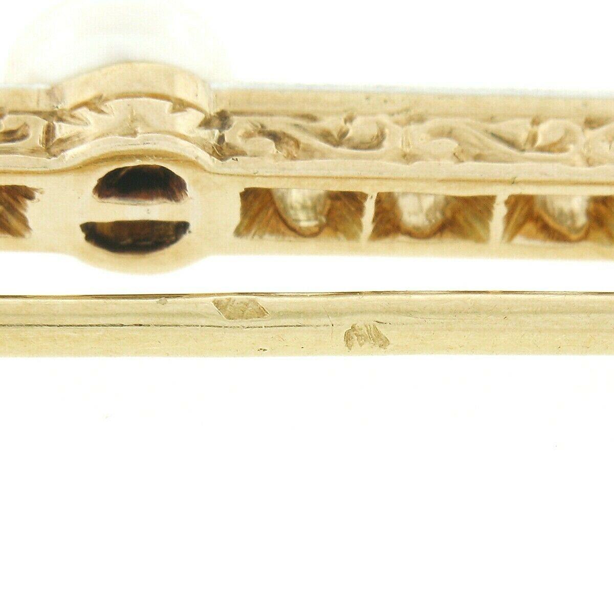 Antique Edwardian French 18k Gold & Platinum 0.80ct Diamond Pearl Bar Pin Brooch For Sale 2