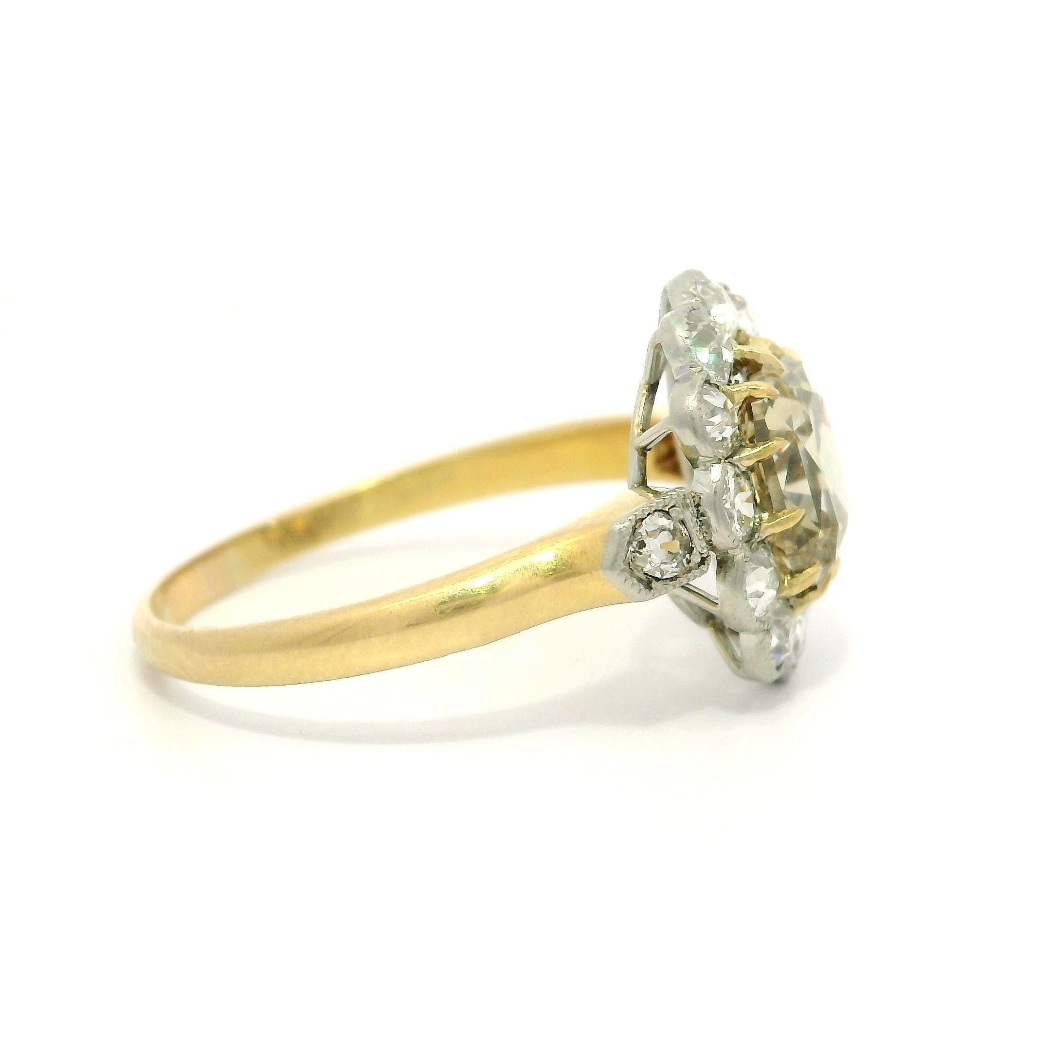 Antique French, oro 18k, platino, GIA, anello con diamanti di colore fantasia da 2,77 ct. in vendita 10