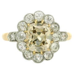 Antique Edwardian French 18k Gold Platinum GIA 2.77ctw Fancy Color Diamond Ring