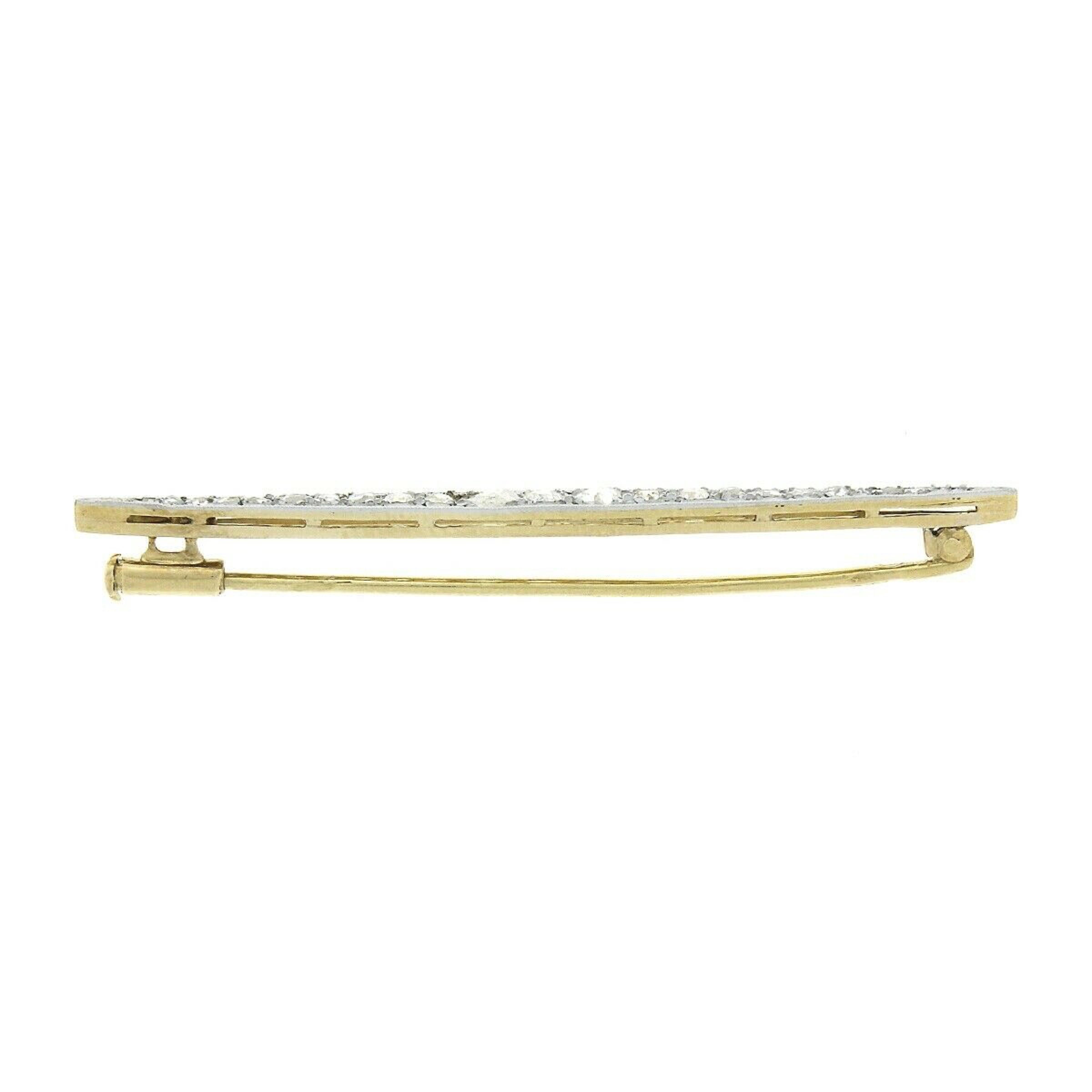 Antique Edwardian French 18k Gold & Platinum Graduating Diamond Bar Pin Brooch In Good Condition For Sale In Montclair, NJ