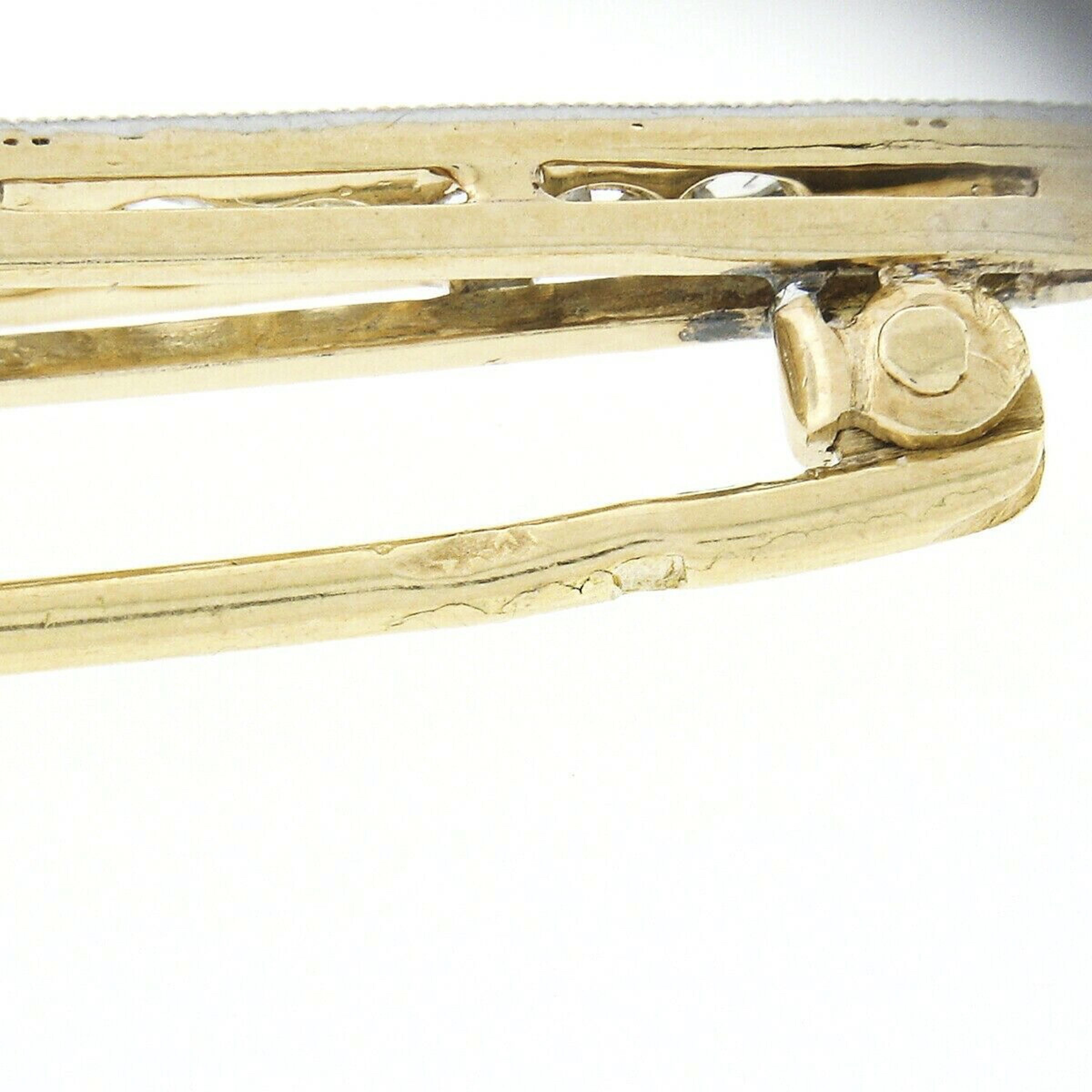 Antique Edwardian French 18k Gold & Platinum Graduating Diamond Bar Pin Brooch For Sale 2