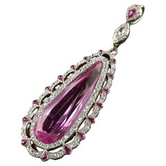 Antique Edwardian French 18K Gold Platinum Old Cut Diamond Drop Pendant