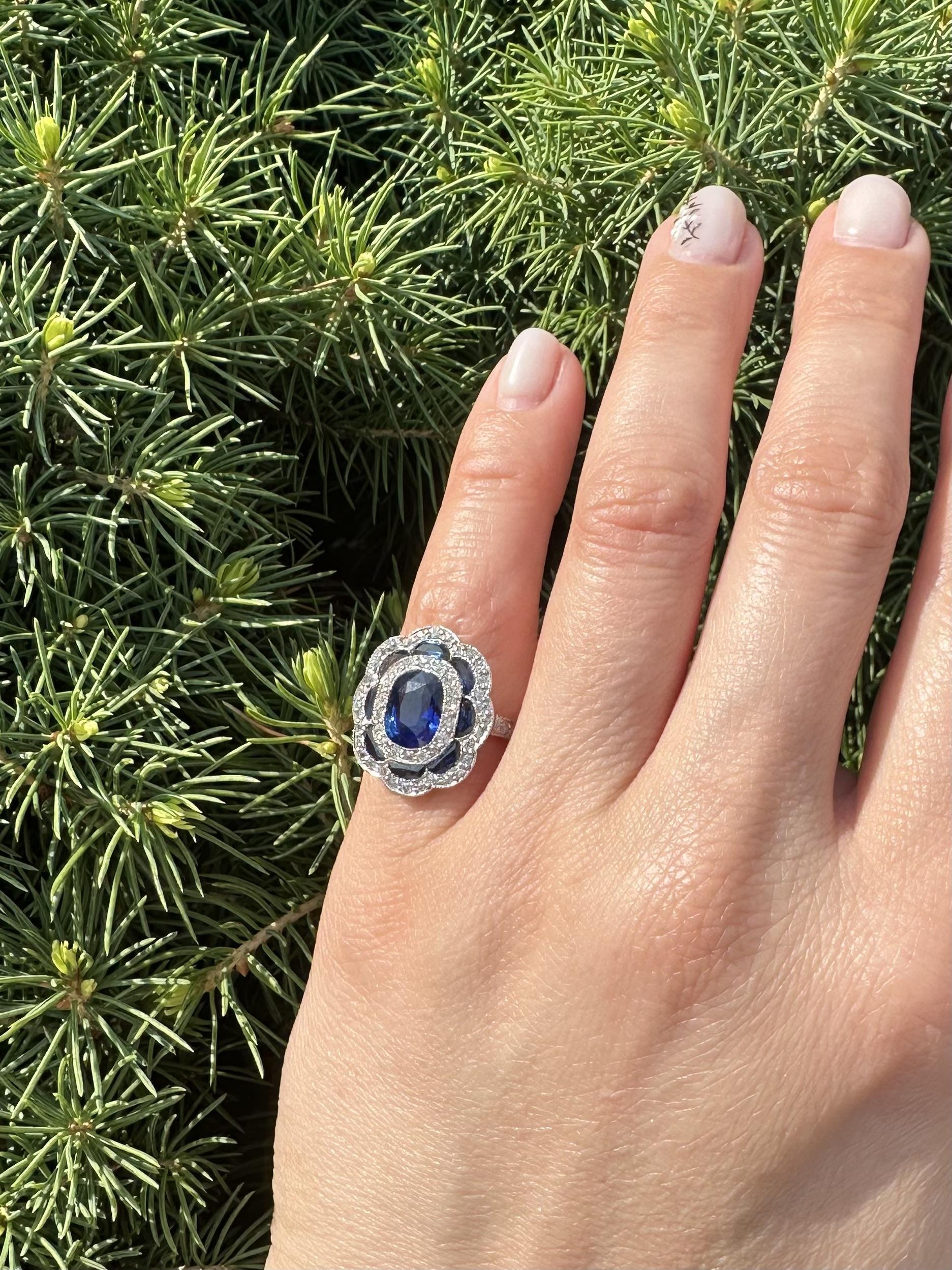 Antique French Edwardian en or 18k avec platine GIA 3.40ct saphir et diamant en vente 6