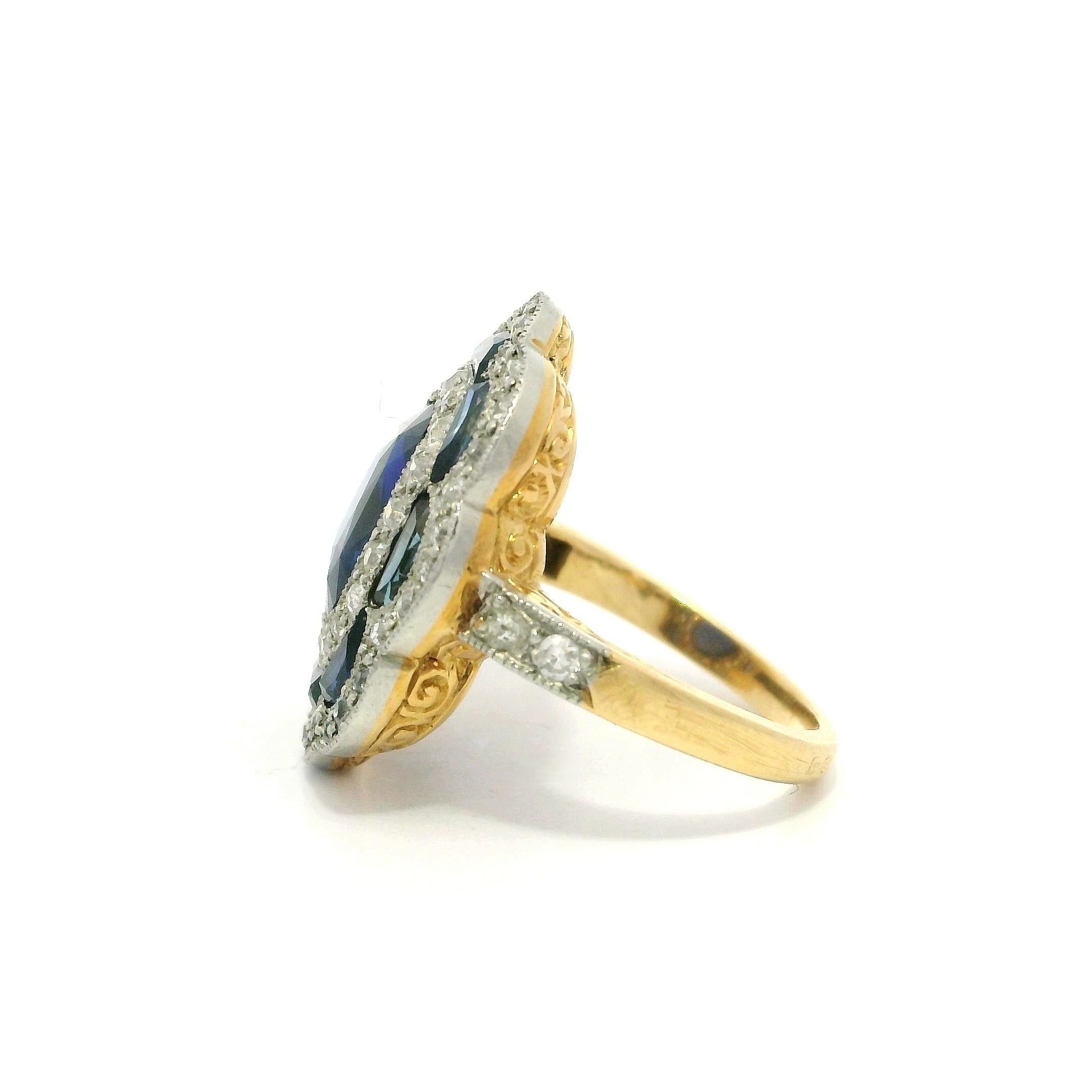 Antique French Edwardian en or 18k avec platine GIA 3.40ct saphir et diamant Excellent état - En vente à Montclair, NJ