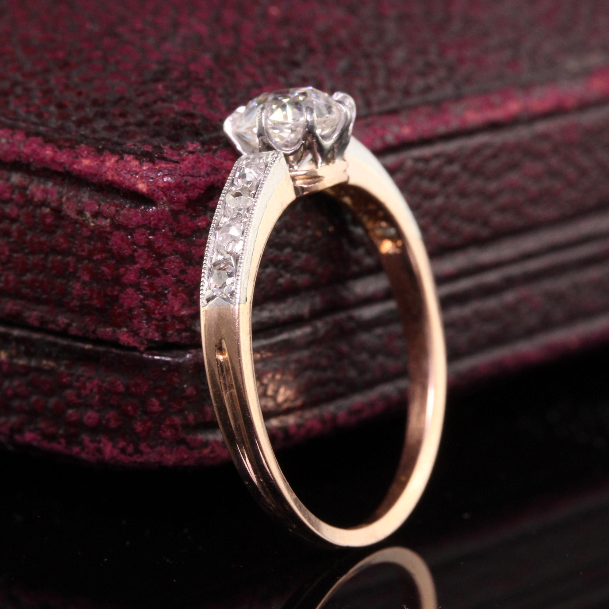 Old Mine Cut Antique Edwardian French 18K Rose Gold Platinum Old Mine Diamond Engagement Ring