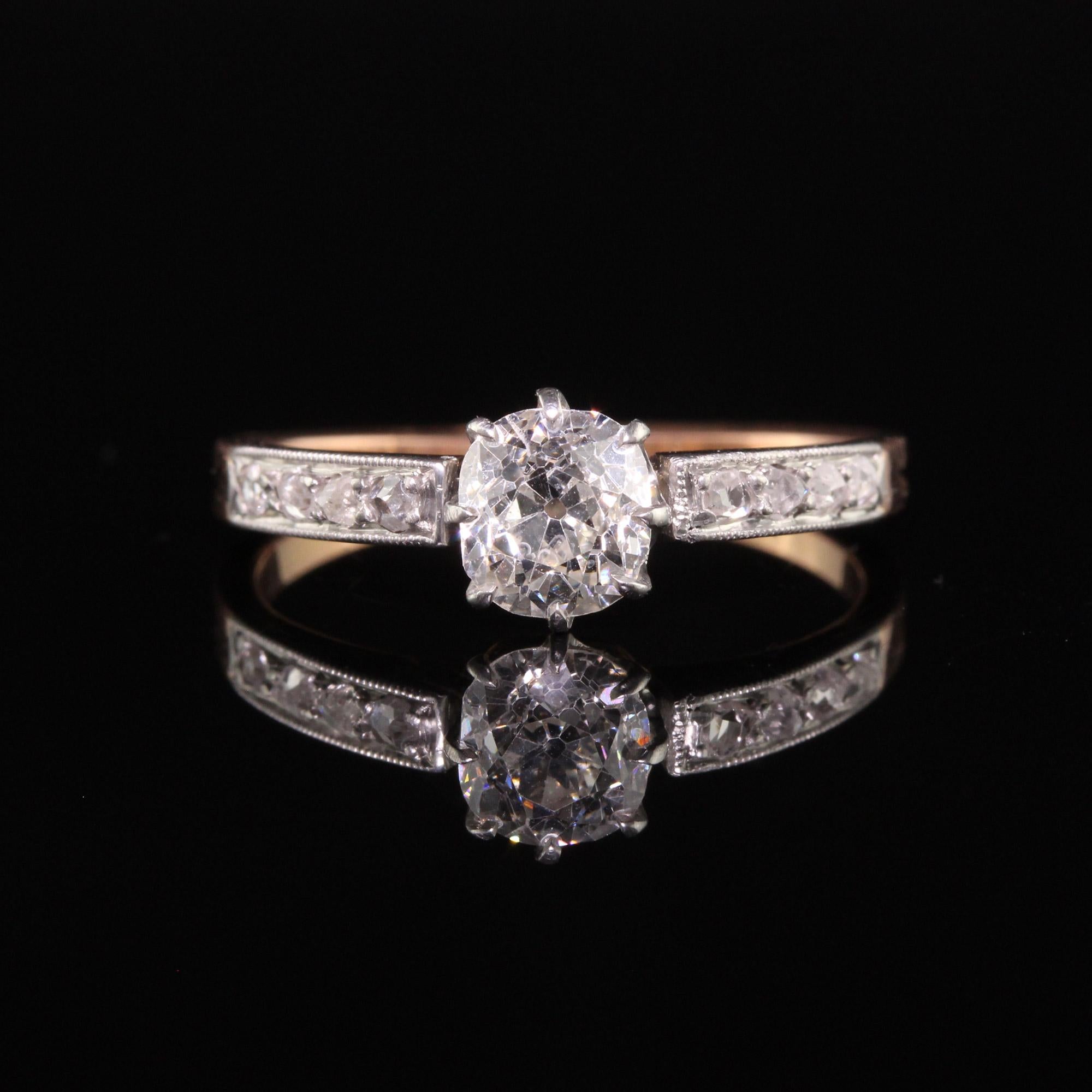 Women's Antique Edwardian French 18K Rose Gold Platinum Old Mine Diamond Engagement Ring