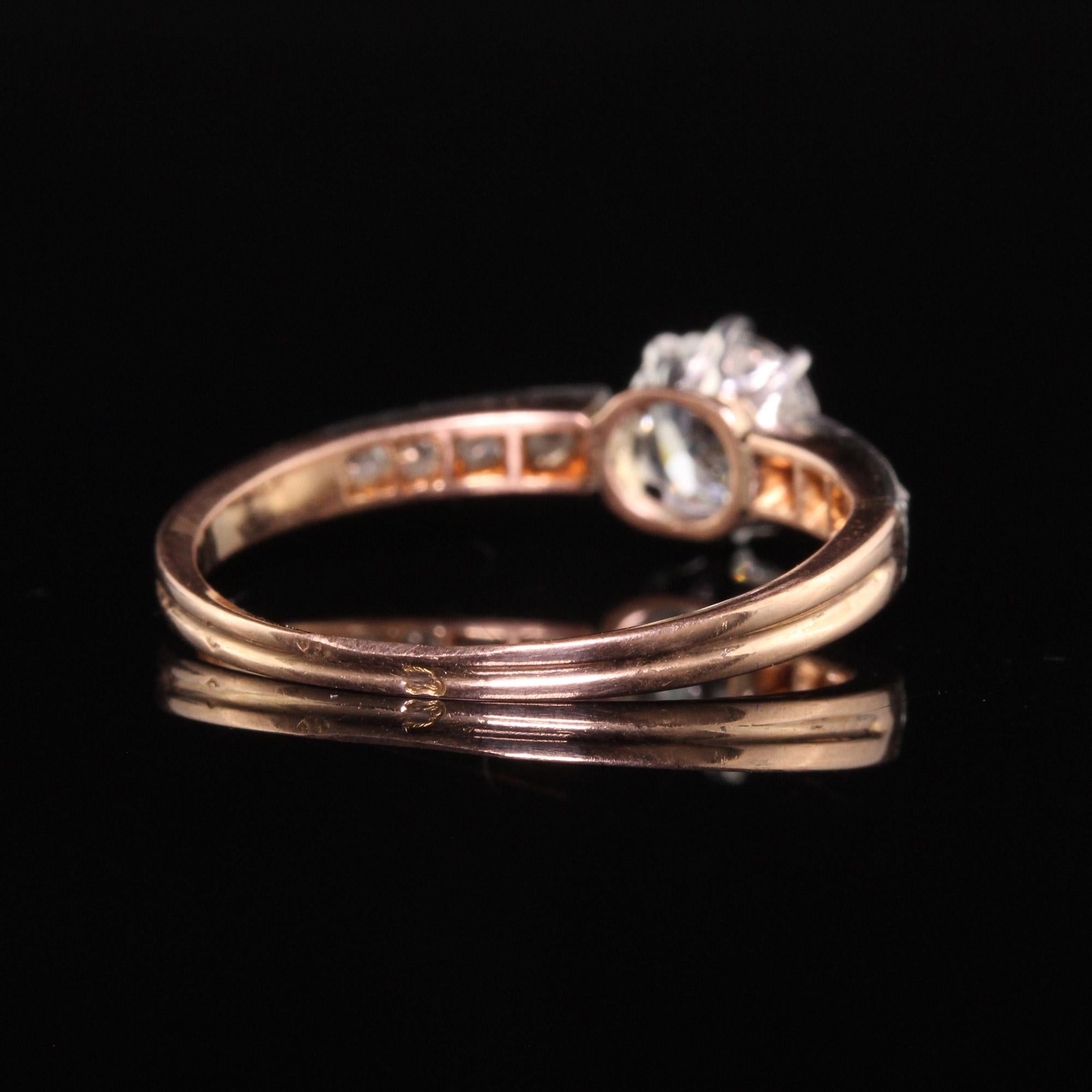 Antique Edwardian French 18K Rose Gold Platinum Old Mine Diamond Engagement Ring 1