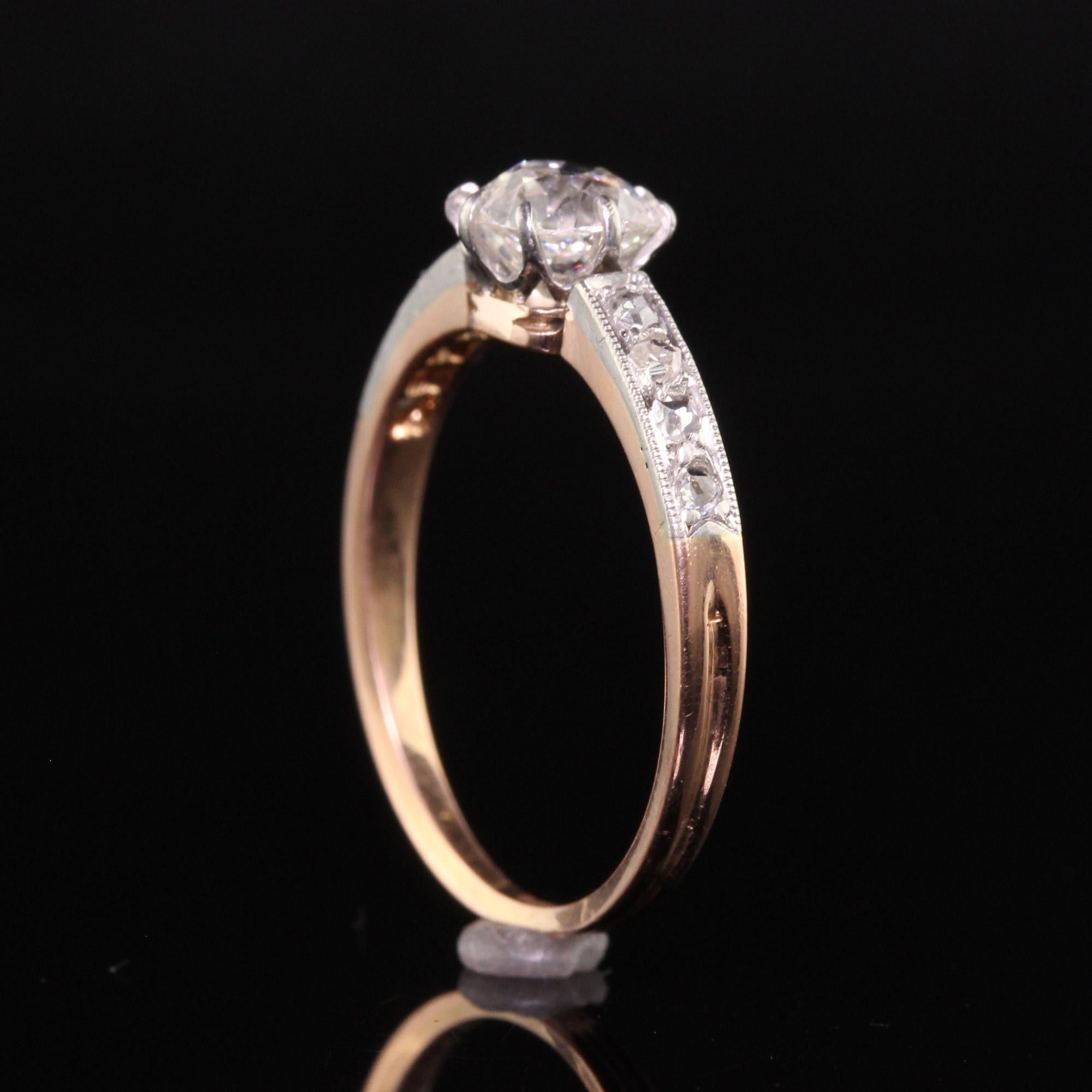 Antique Edwardian French 18K Rose Gold Platinum Old Mine Diamond Engagement Ring 2