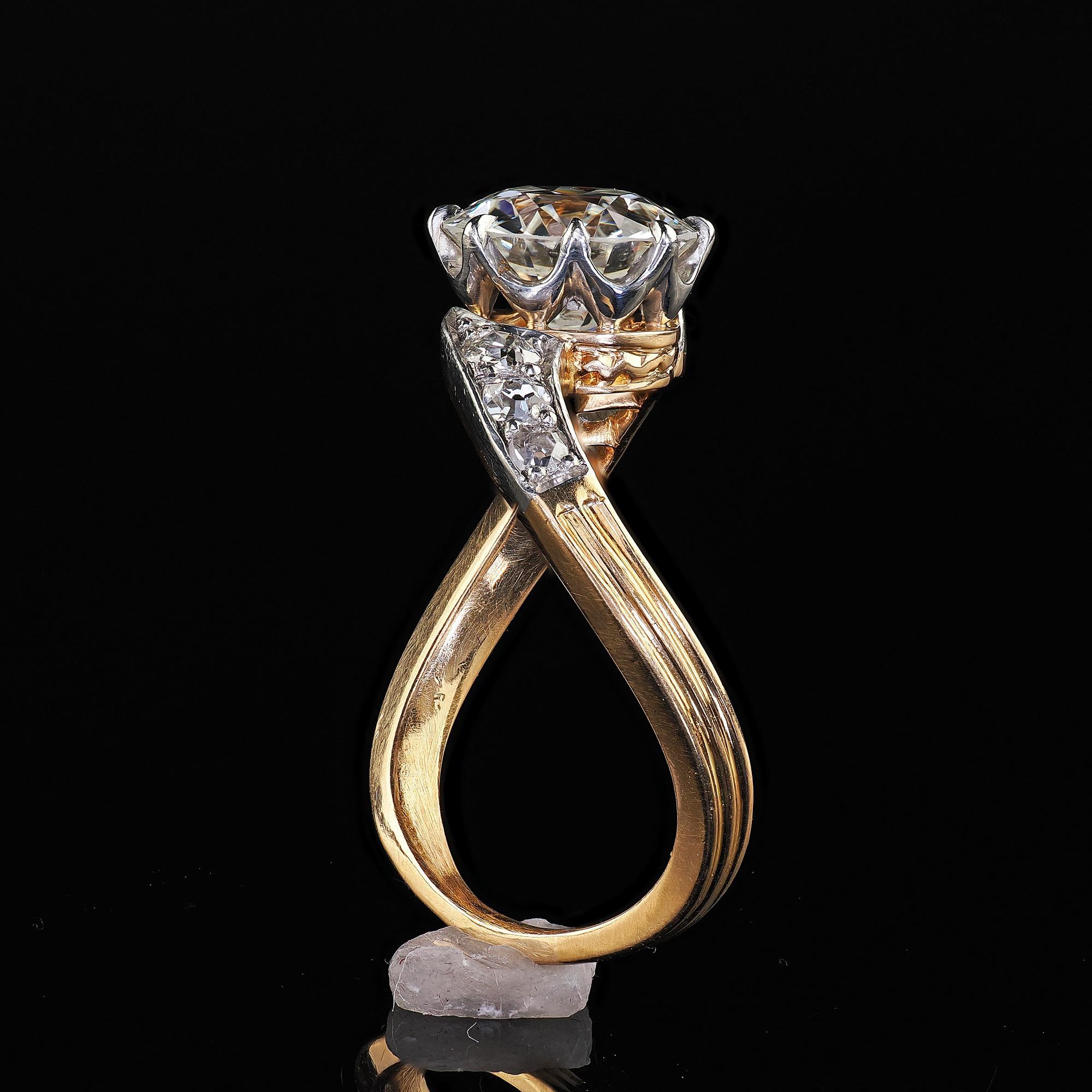 Antique Edwardian French 18K Yellow Gold Old Euro Diamond Engagement Ring - GIA For Sale 5