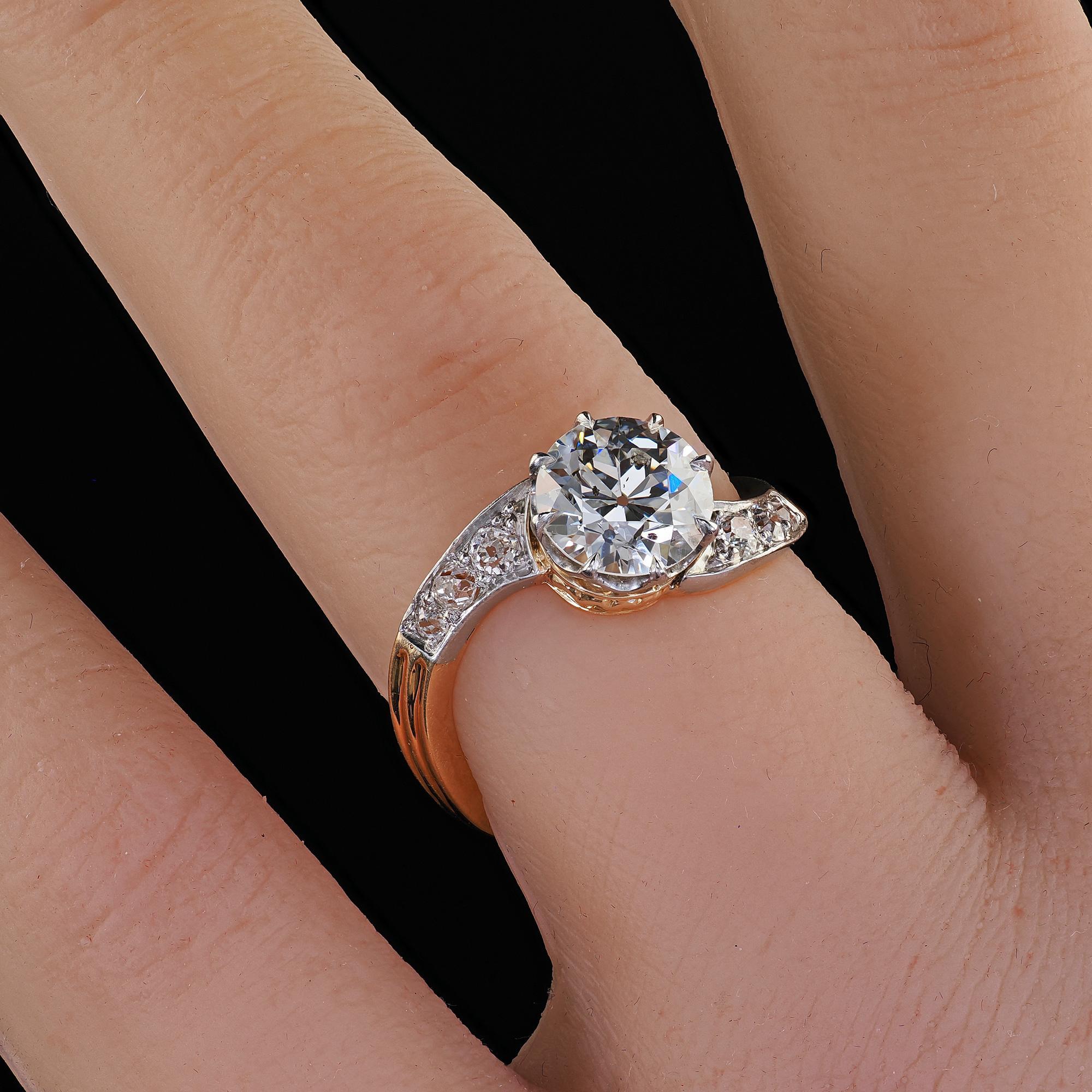 Antique Edwardian French 18K Yellow Gold Old Euro Diamond Engagement Ring - GIA For Sale 6