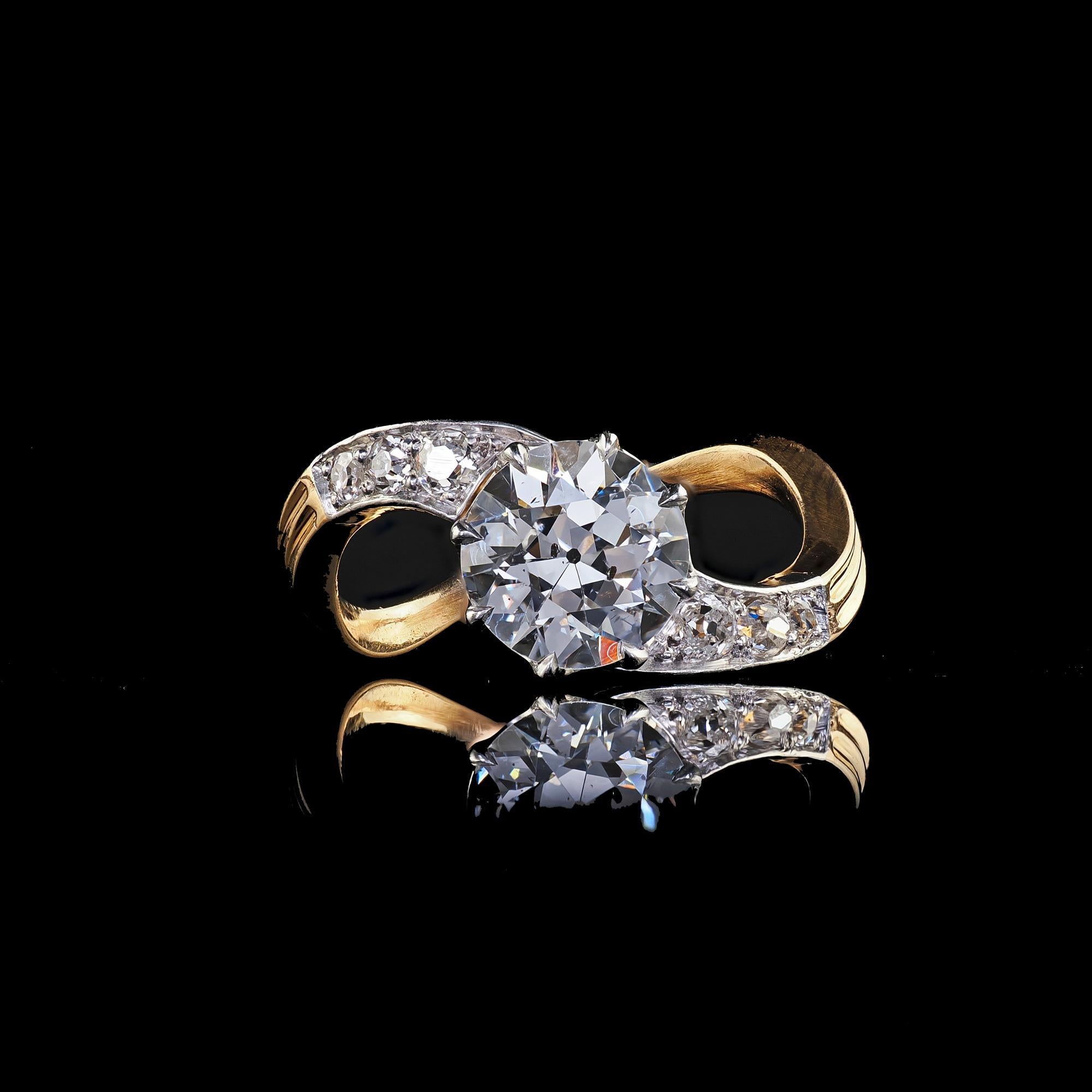 Antique Edwardian French 18K Yellow Gold Old Euro Diamond Engagement Ring - GIA For Sale 3