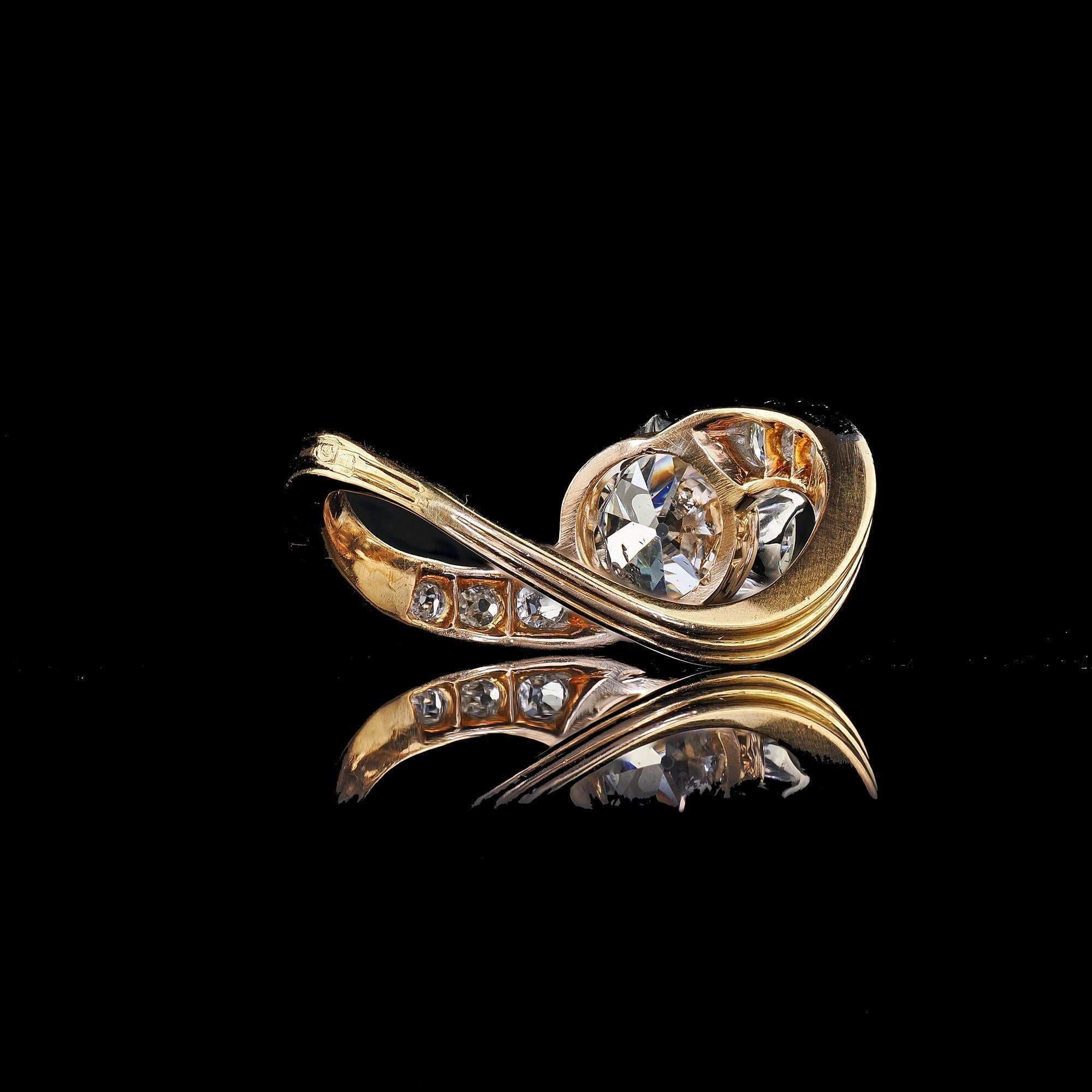 Antique Edwardian French 18K Yellow Gold Old Euro Diamond Engagement Ring - GIA For Sale 4