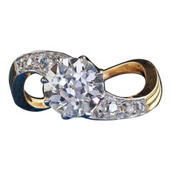 Antique Edwardian French 18K Yellow Gold Old Euro Diamond Engagement Ring - GIA