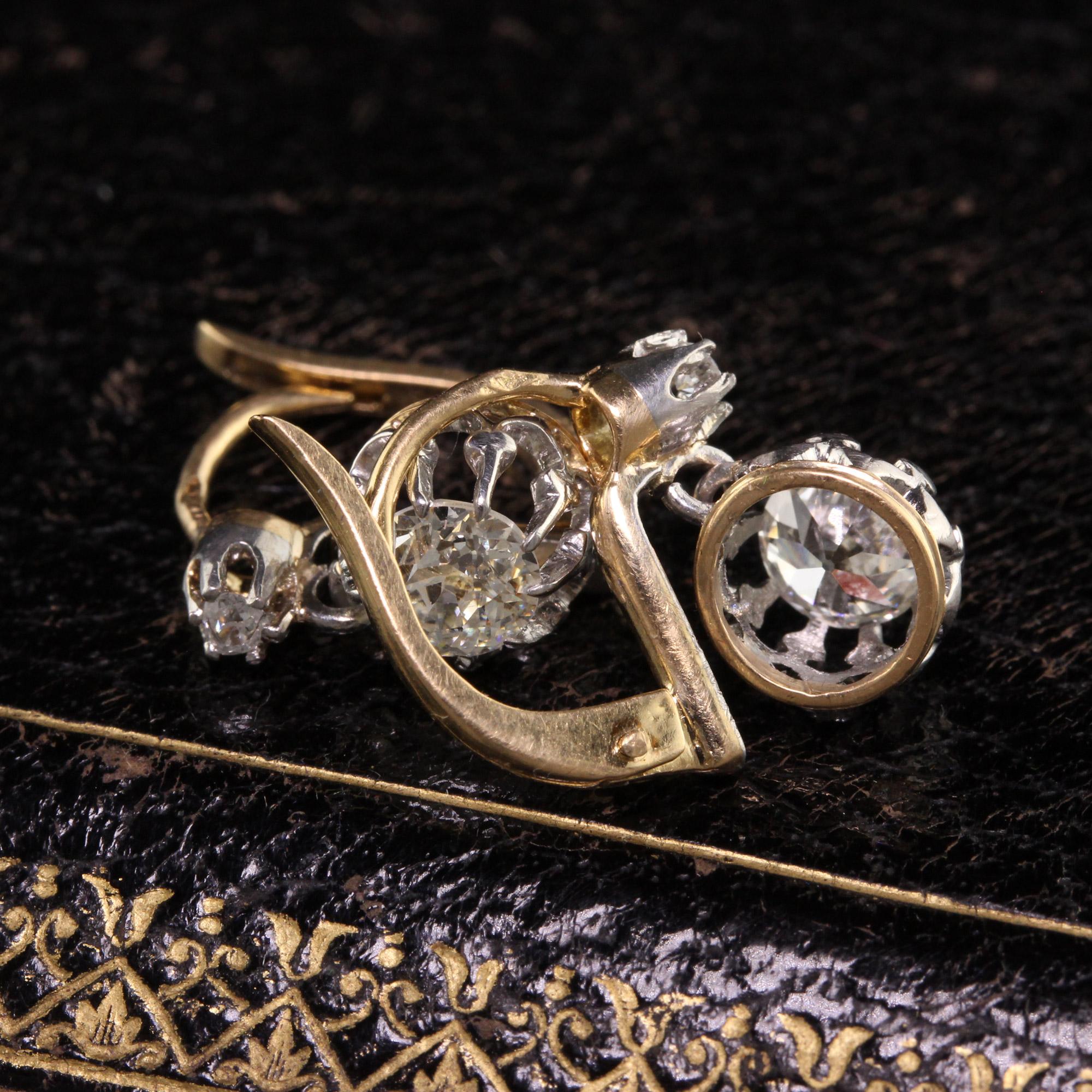 Women's Antique Edwardian French 18K Yellow Gold Old European Diamond Earrings, GIA