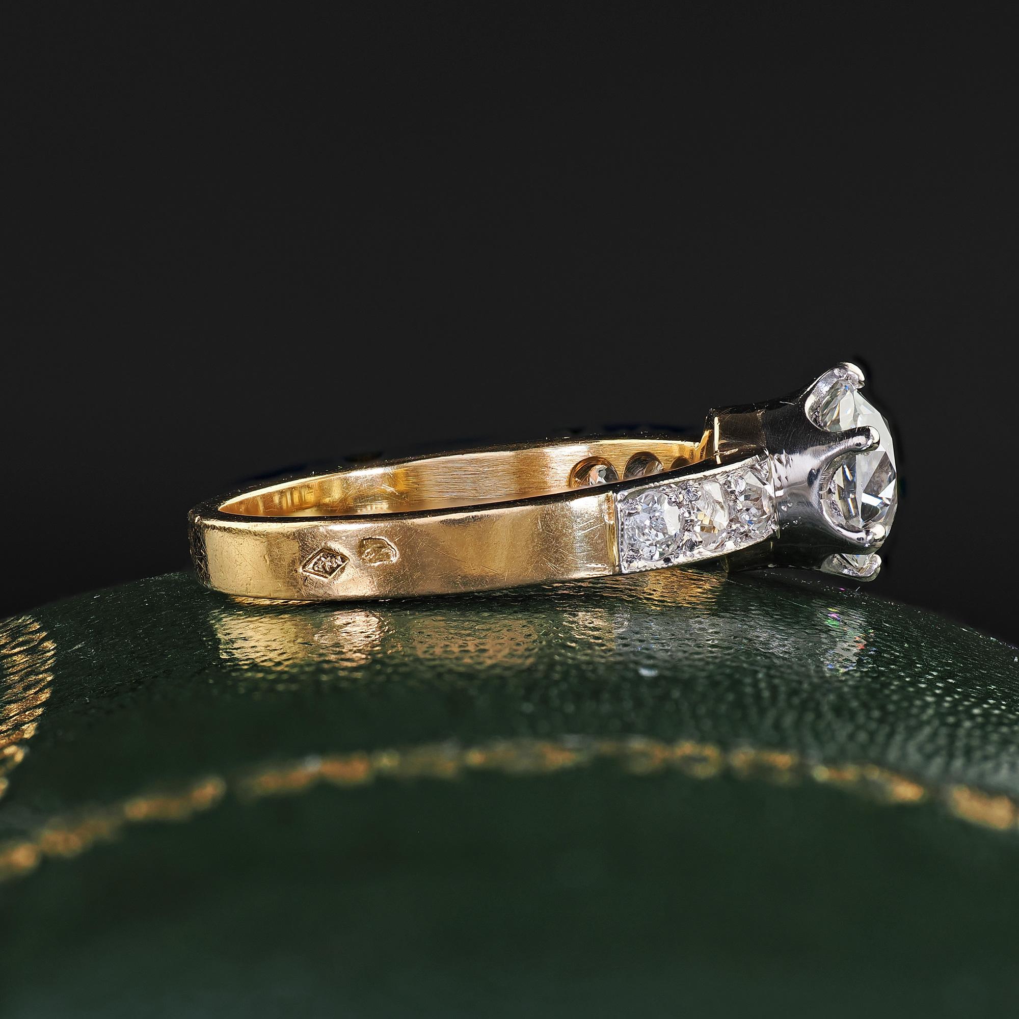 Anillo de compromiso de diamantes en oro amarillo de 18 quilates de la época eduardiana - GIA en venta 5