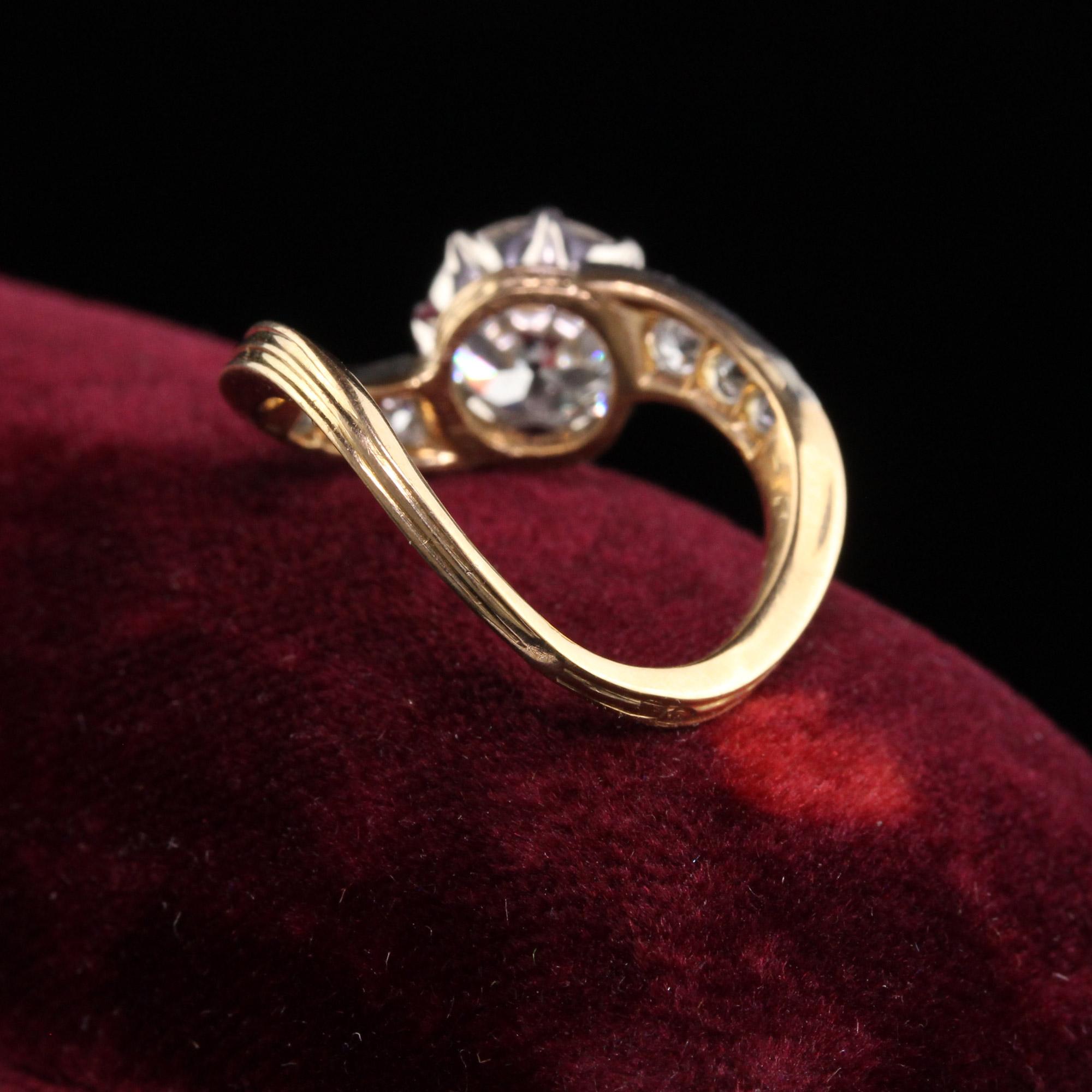 Women's Antique Edwardian French 18K Yellow Gold Platinum Old European Engagement Ring For Sale
